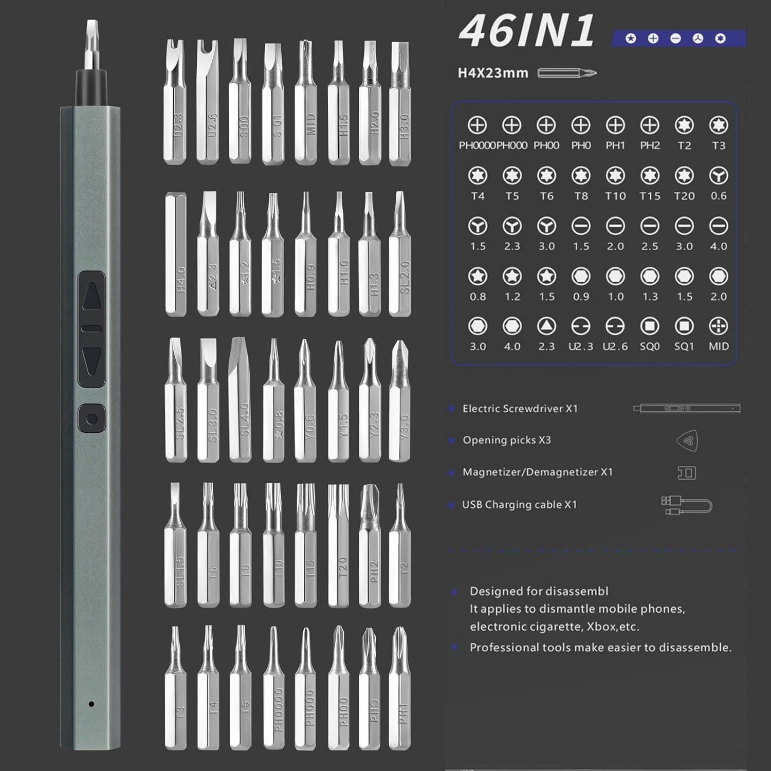 Destornillador Eléctrico JONEME 46-en-1 Inalámbrico Recargable