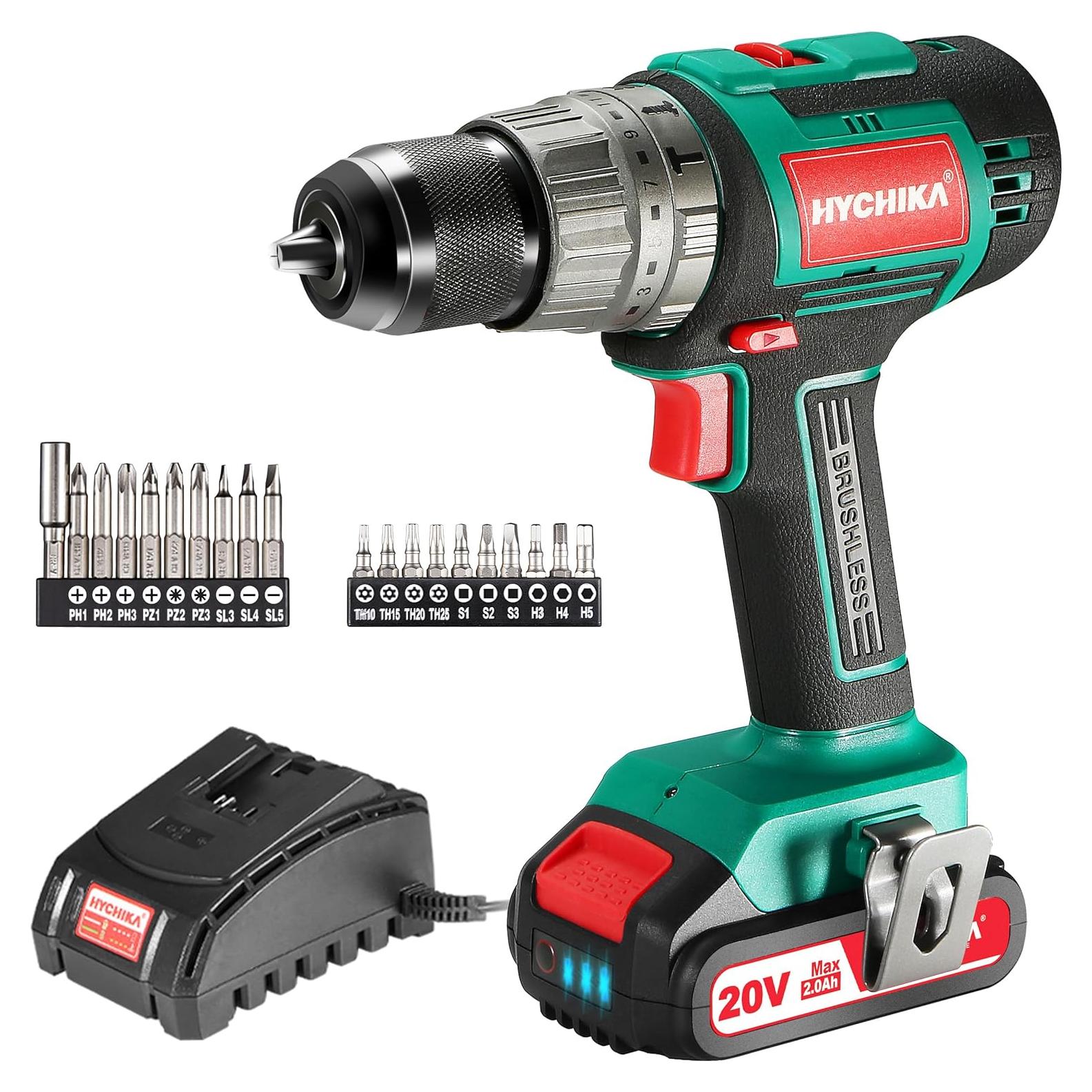 Taladro Inalámbrico 20V HYCHIKA Sin Escobillas 60 Nm 2 Velocidades