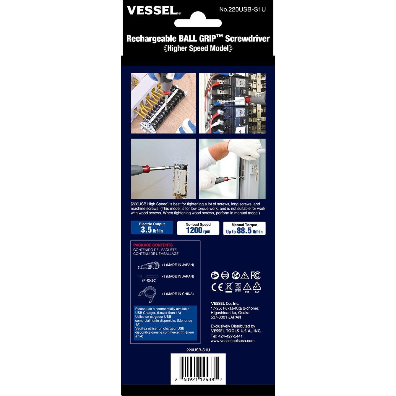 Destornillador Recargable VESSEL 220USB-S1U Alta Velocidad