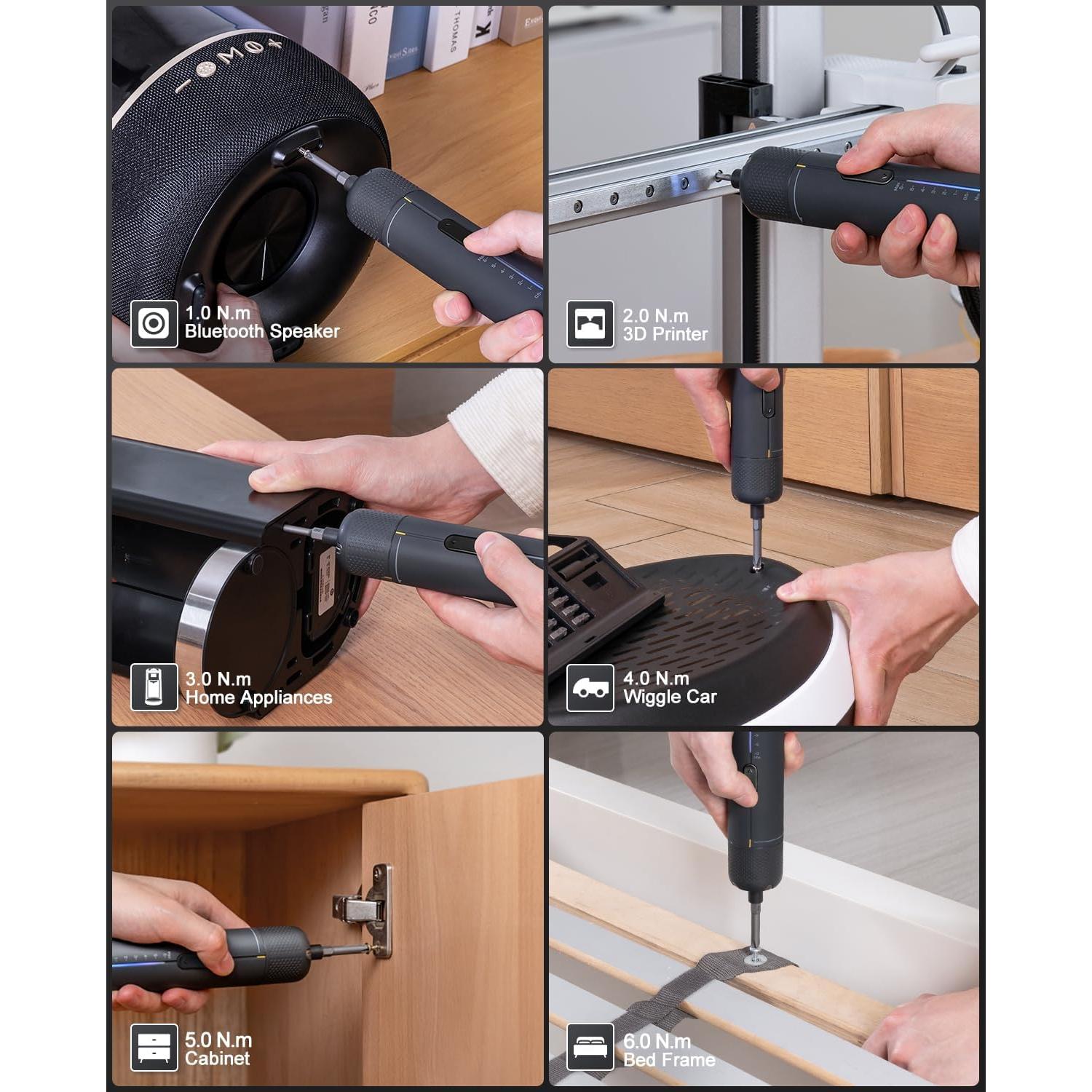 S2 Pro Electric Screwdriver, Cordless Screwdriver Set, 7 Torque Settings, 0.5 to 6N.m, 20 Magnetic Bits, 1/4''Hex Shank, with 90° Angle Adapter, for Furniture, Household Repairs