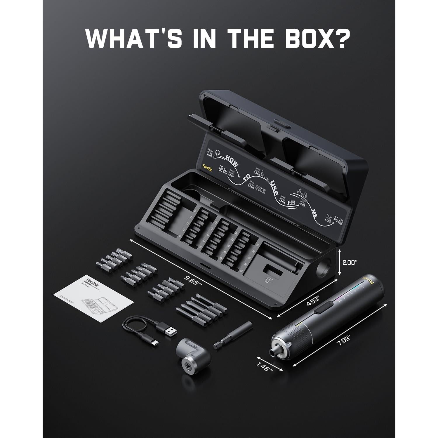 S2 Pro Electric Screwdriver, Cordless Screwdriver Set, 7 Torque Settings, 0.5 to 6N.m, 20 Magnetic Bits, 1/4''Hex Shank, with 90° Angle Adapter, for Furniture, Household Repairs