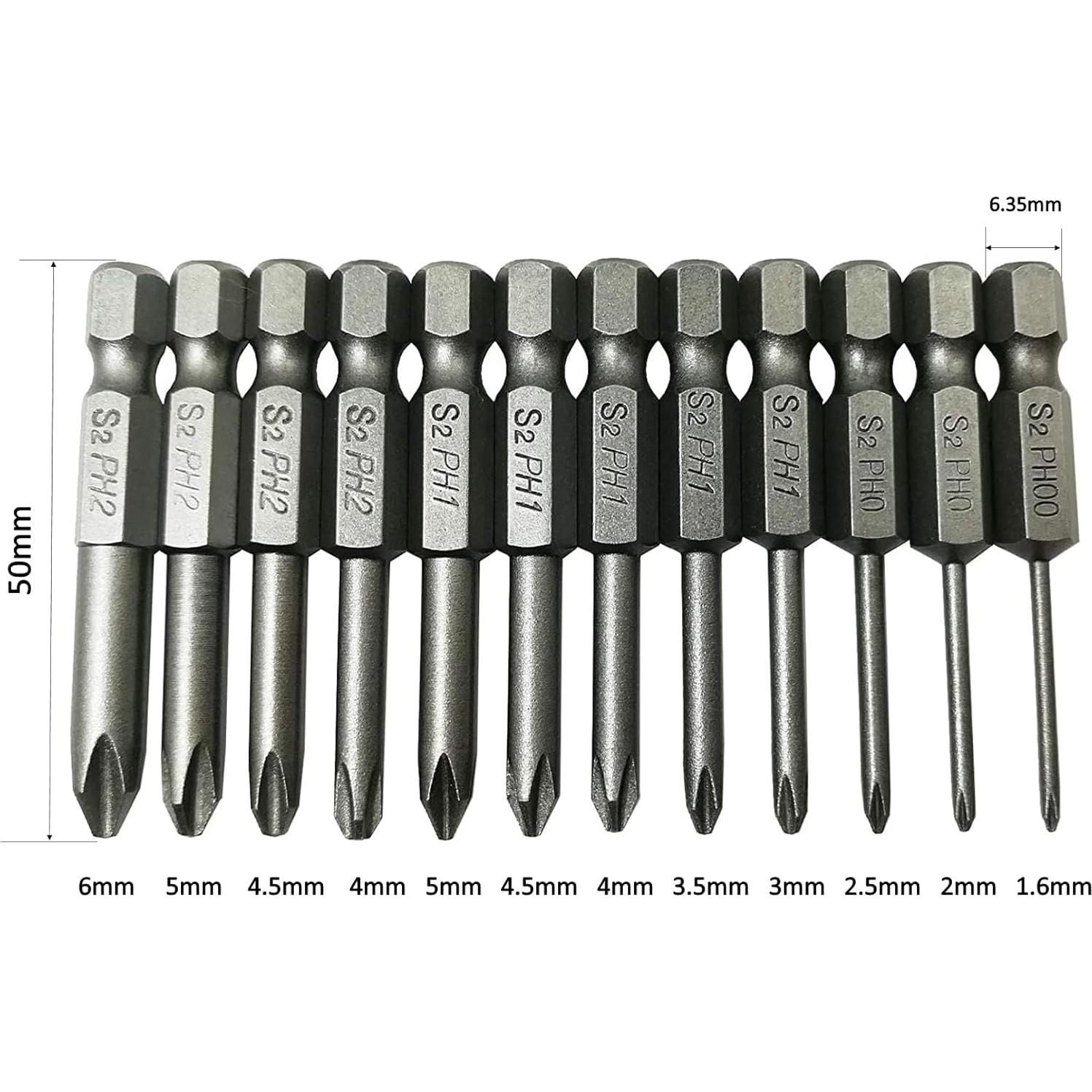 Juego de 18 Brocas Phillips y Ranuradas Aiyun S2 5,08 cm