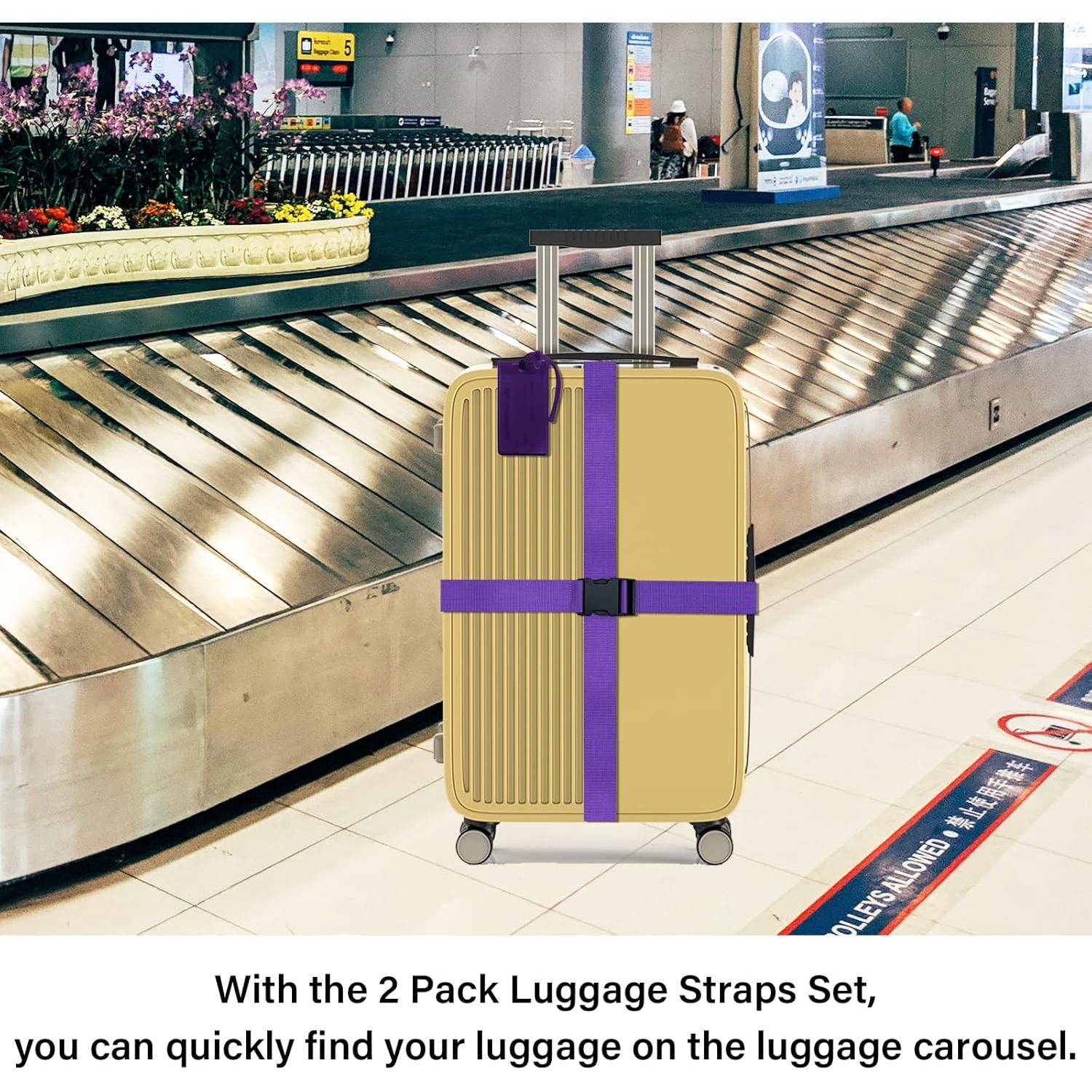 Juego de 8 correas y etiquetas de equipaje Leehoom morado