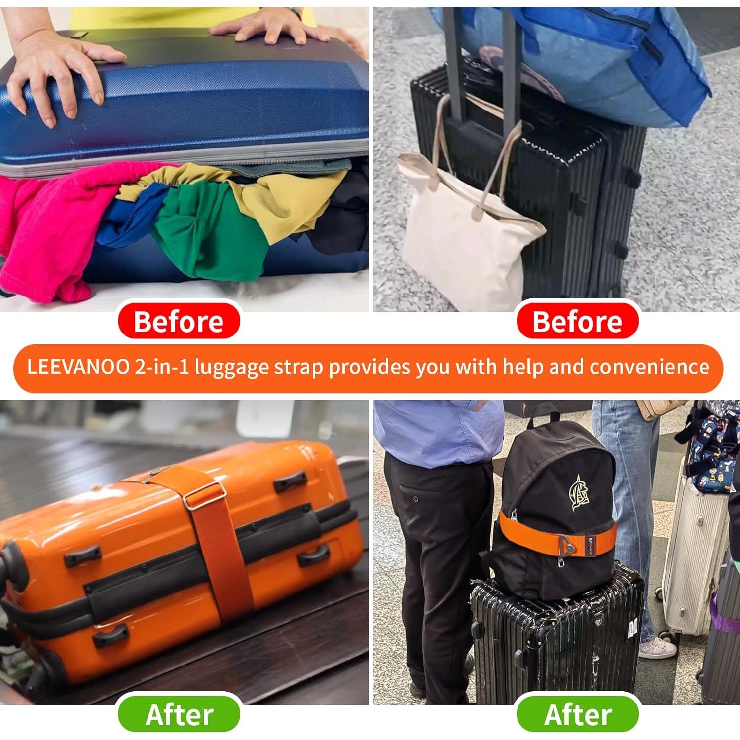 Correa de Equipaje 2-en-1 Leevanoo Naranja Ajustable 113 cm