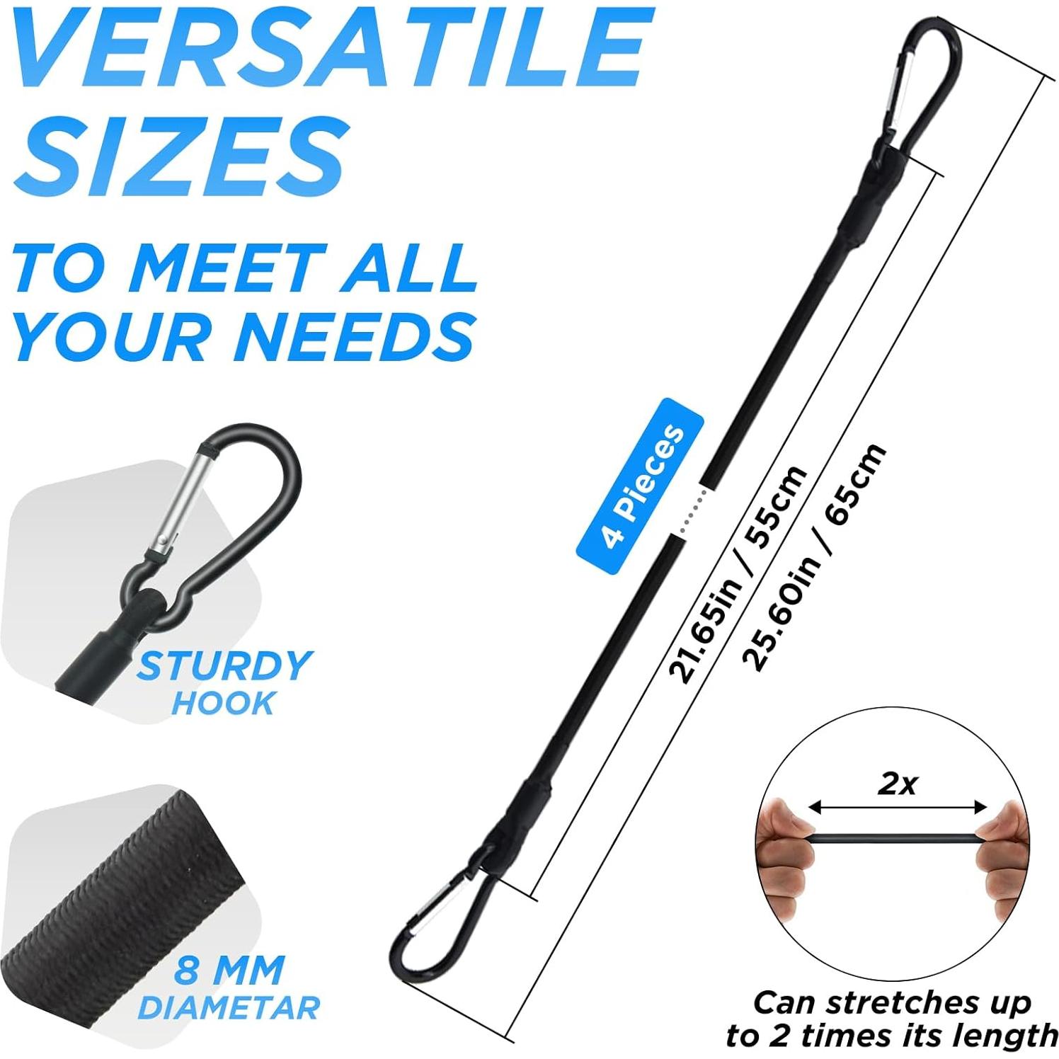 Cuerda Bungee SDTC Tech 60 cm con Ganchos Carabiner - 4 Unidades