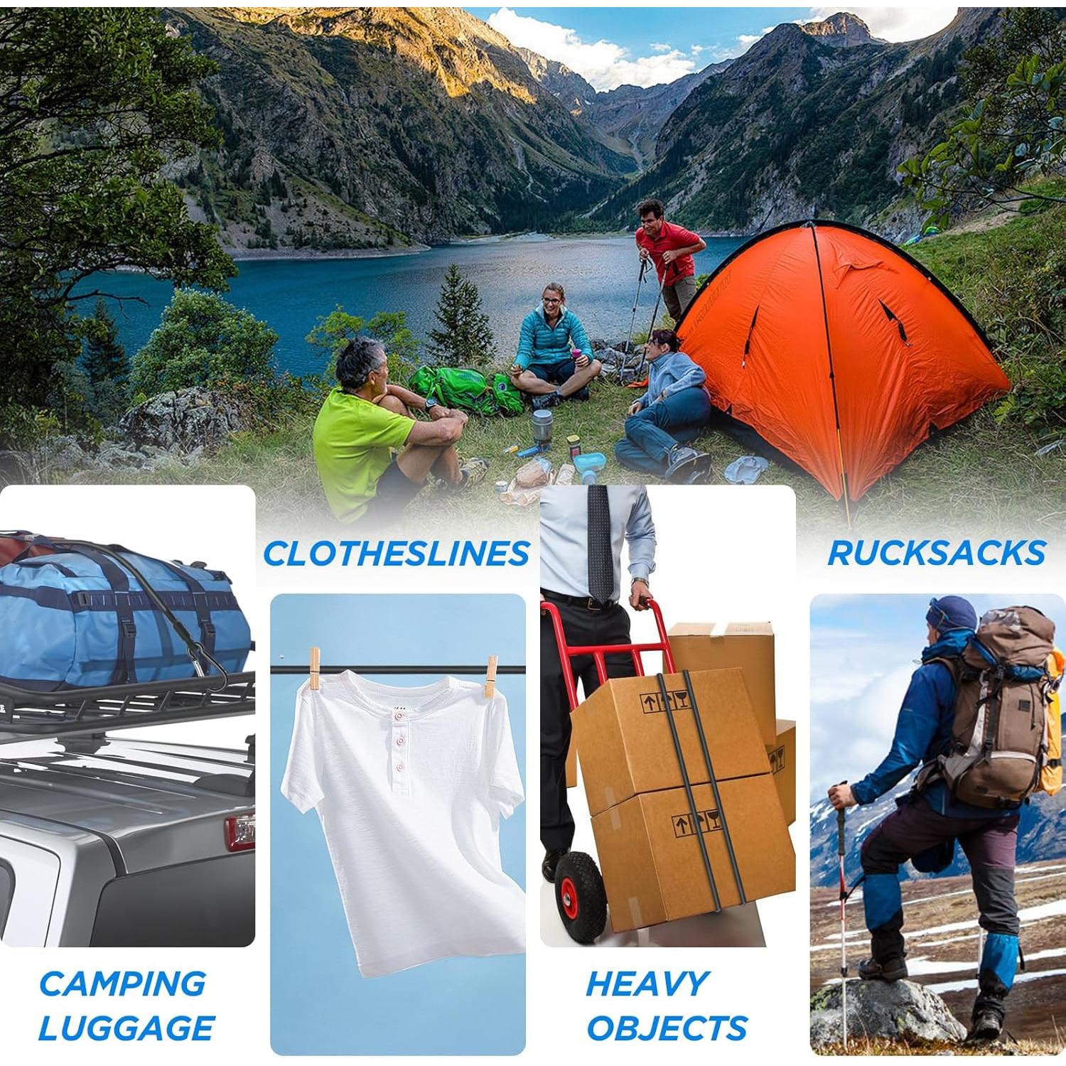 Cuerda Bungee SDTC Tech 60 cm con Ganchos Carabiner - 4 Unidades