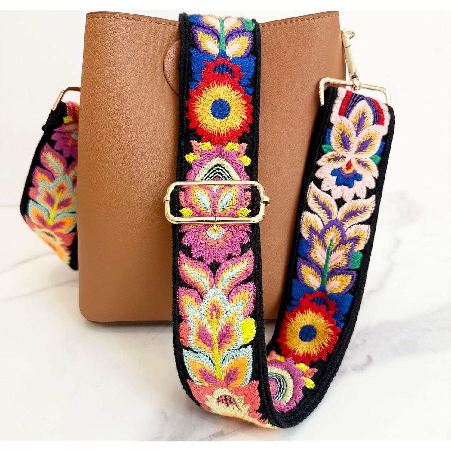 Correa de bolso ajustable TCOMVEZ bordado flores 5,08 cm