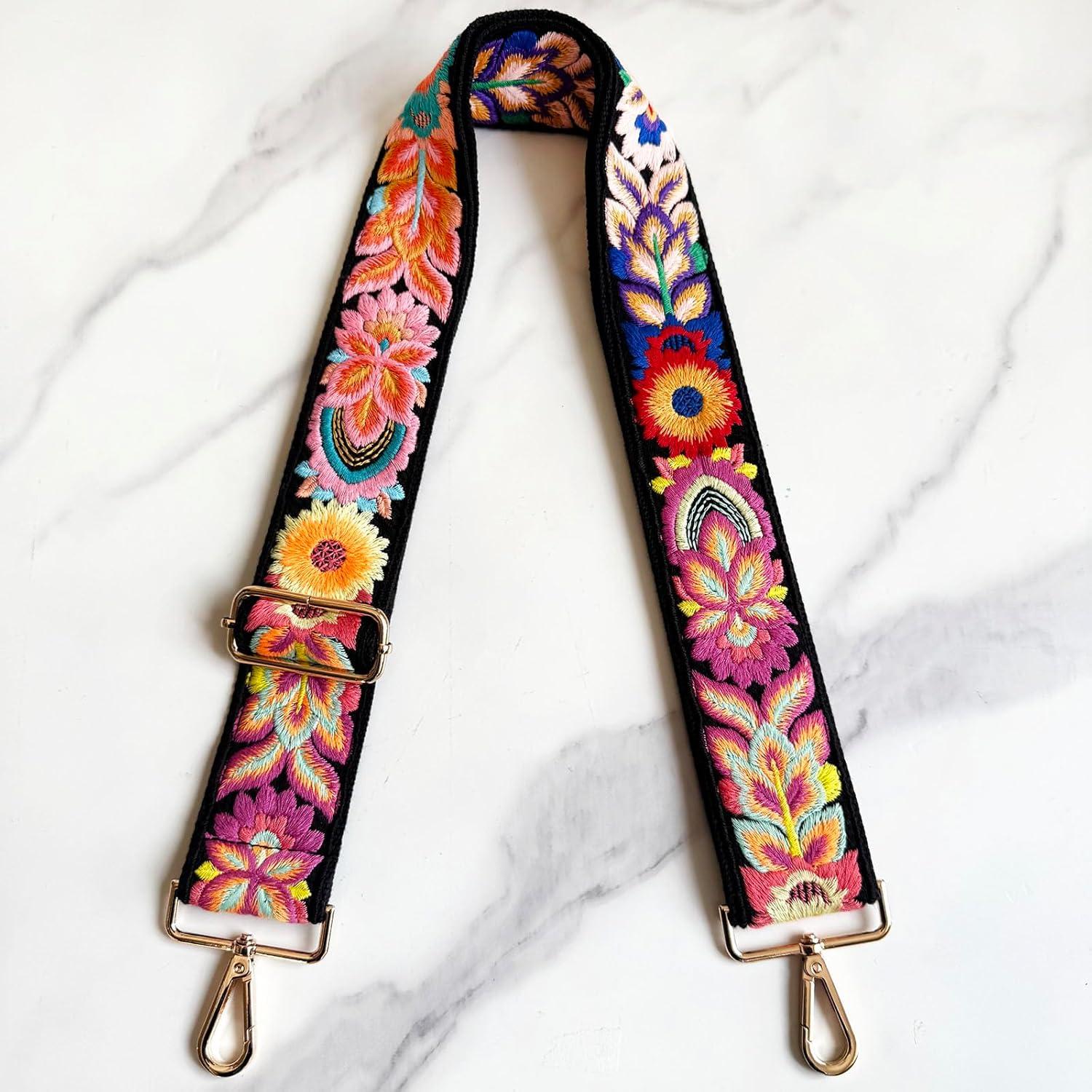 Correa de bolso ajustable TCOMVEZ bordado flores 5,08 cm