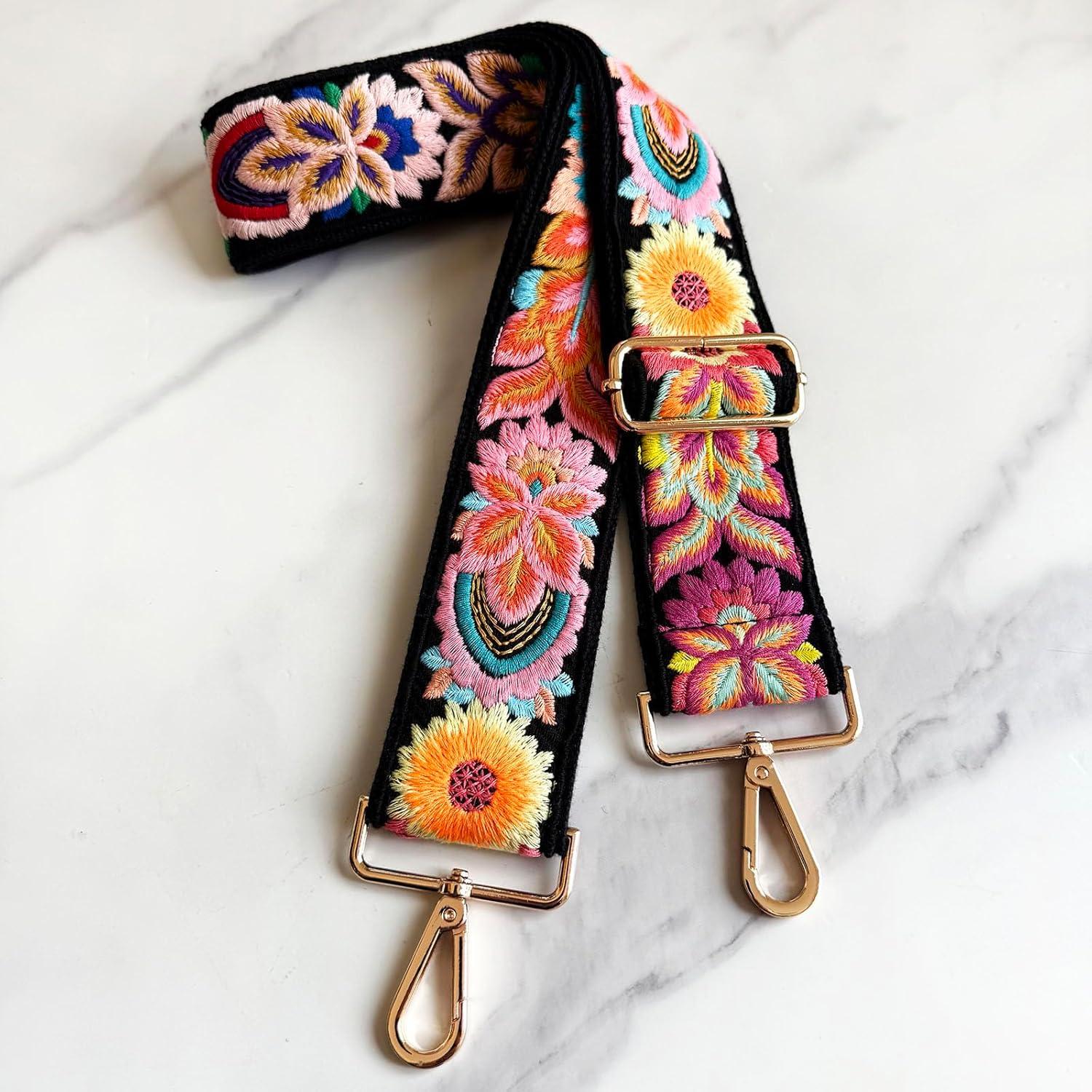 Correa de bolso ajustable TCOMVEZ bordado flores 5,08 cm