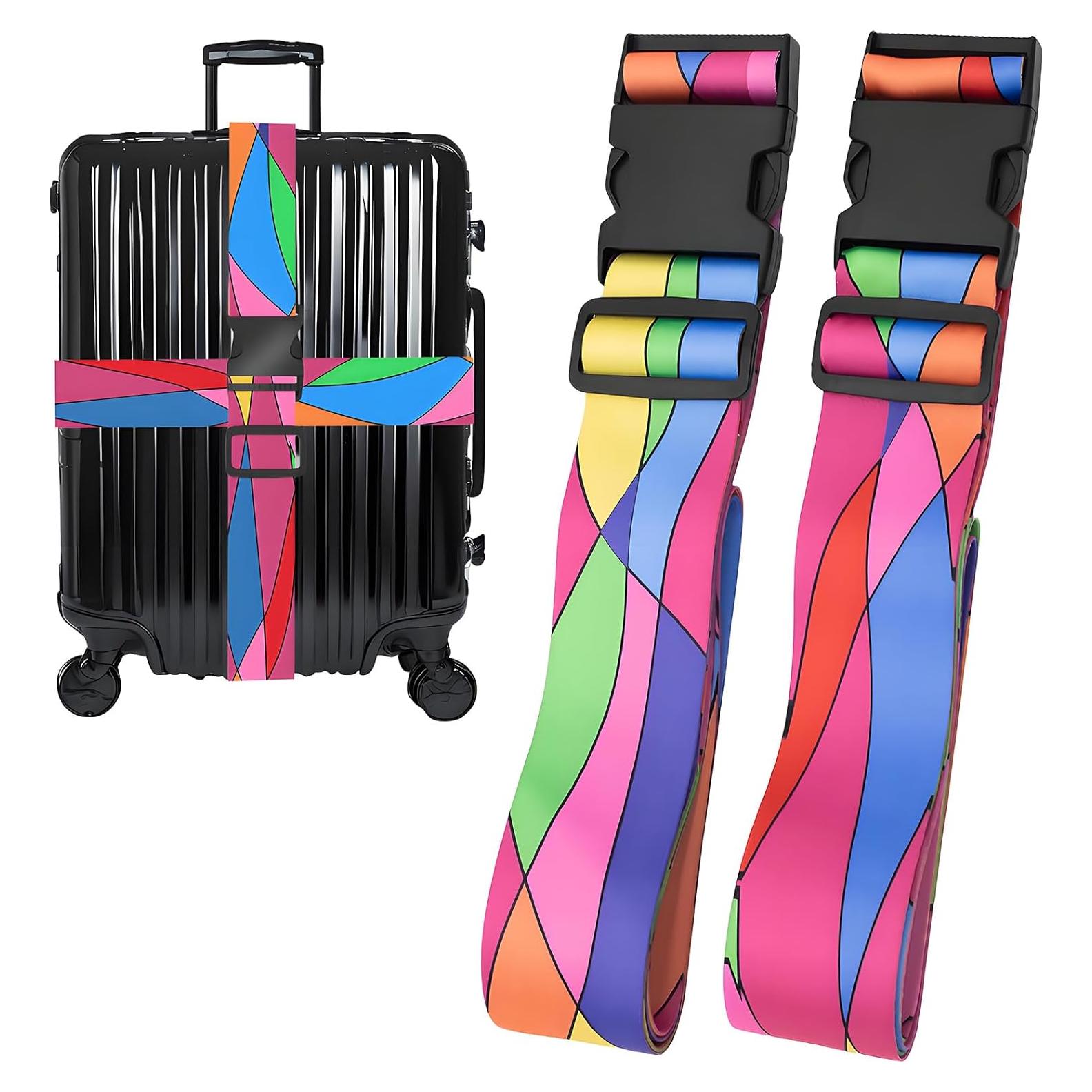 Correas de Equipaje Ajustables Nemubao Olas Coloridas 2 Pzas