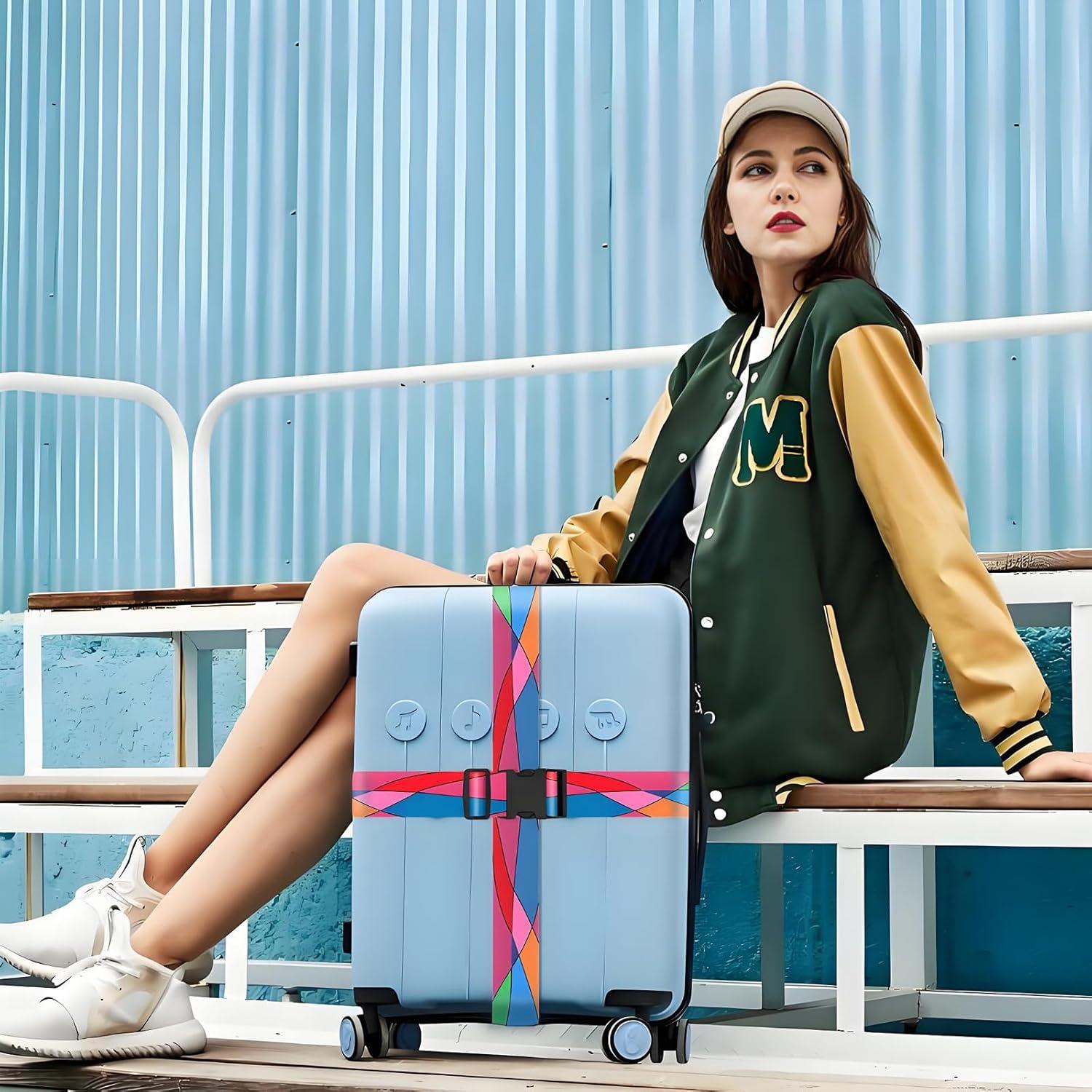 Correas de Equipaje Ajustables Nemubao Olas Coloridas 2 Pzas