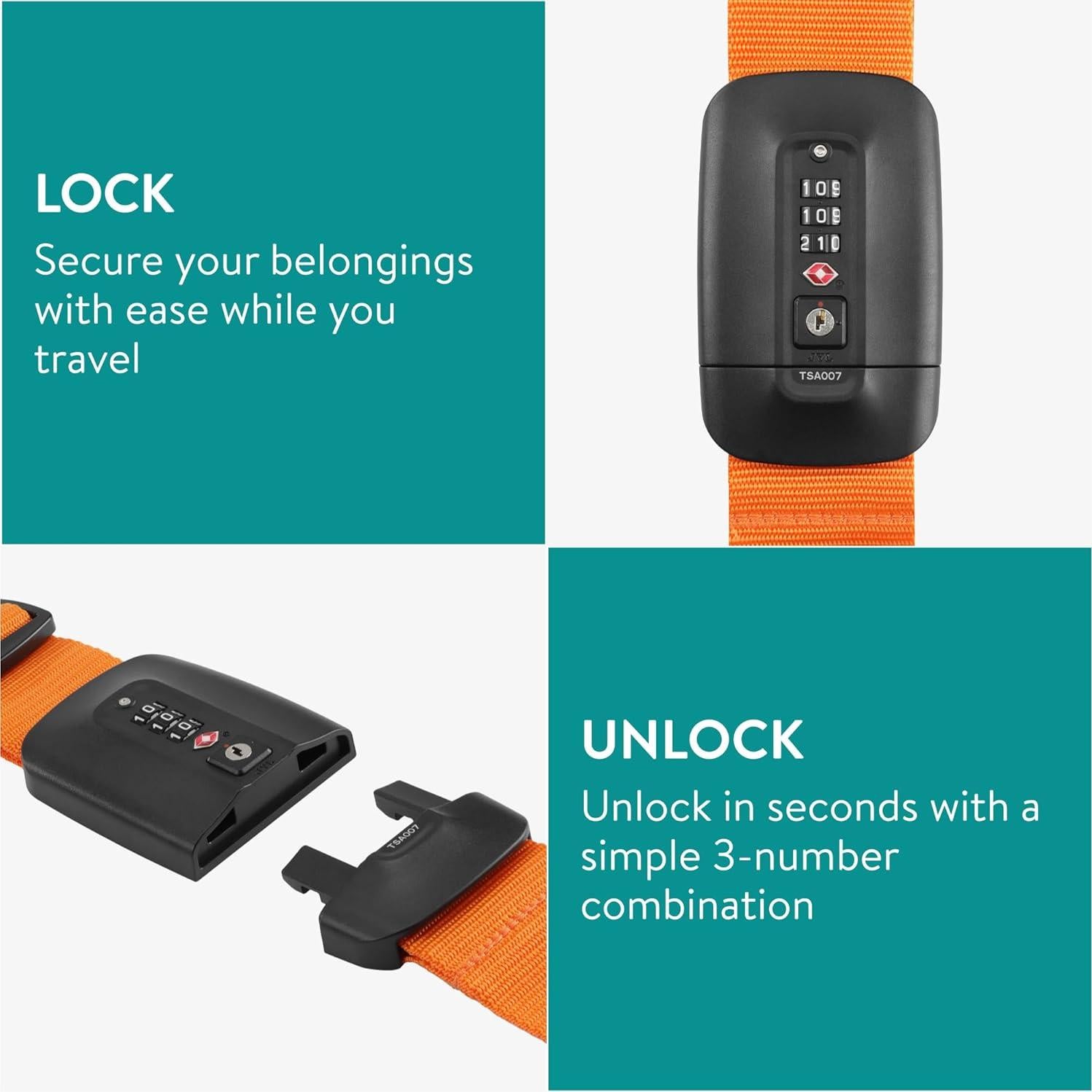 Correa de Equipaje Navaris Naranja con Candado TSA 400 cm