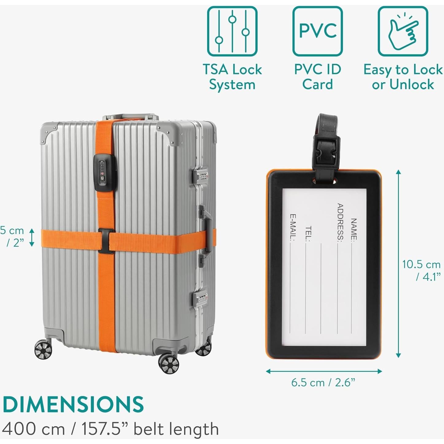 Correa de Equipaje Navaris Naranja con Candado TSA 400 cm