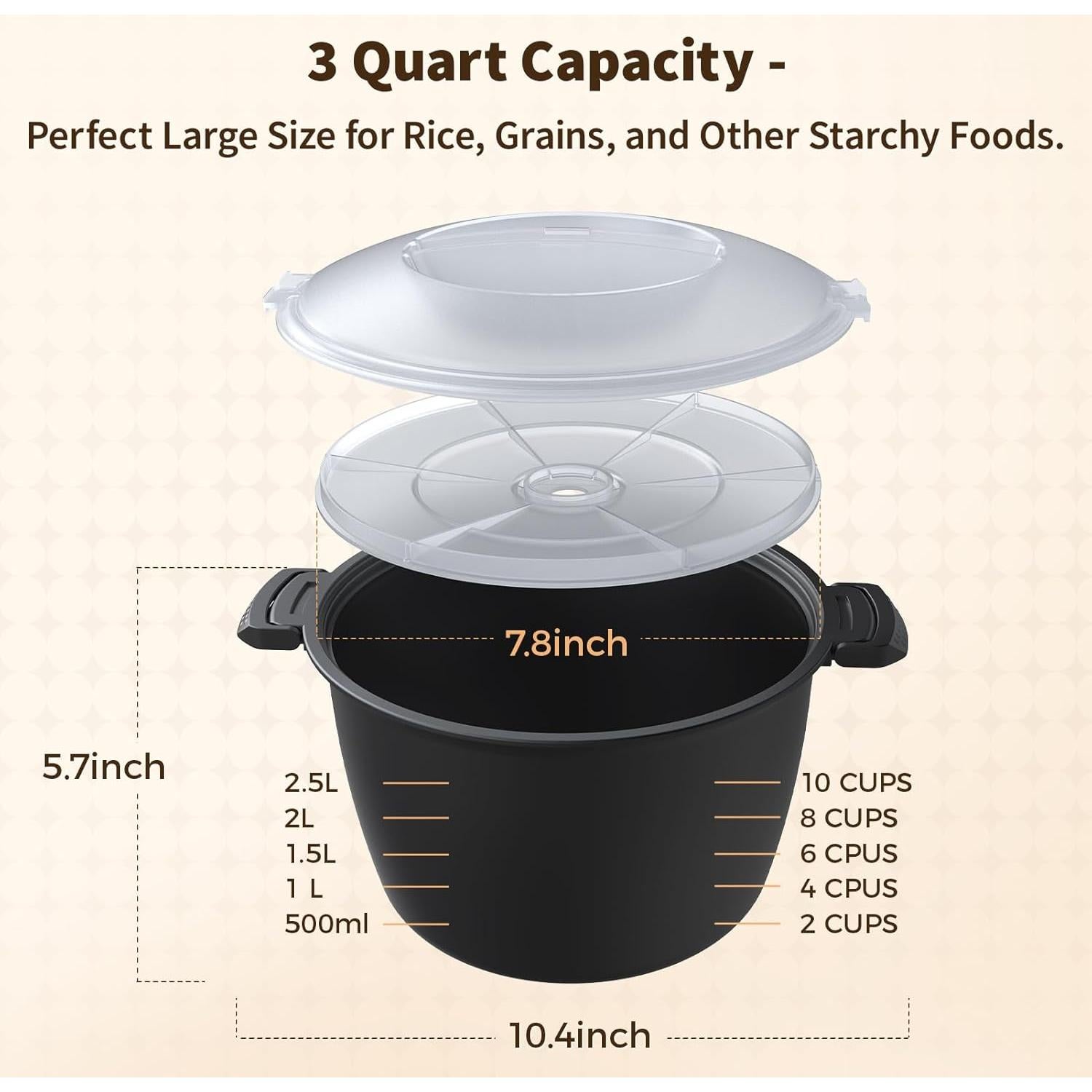 Cocedor de Arroz y Vaporera Microondas ReneeChef 3L Antiderrame