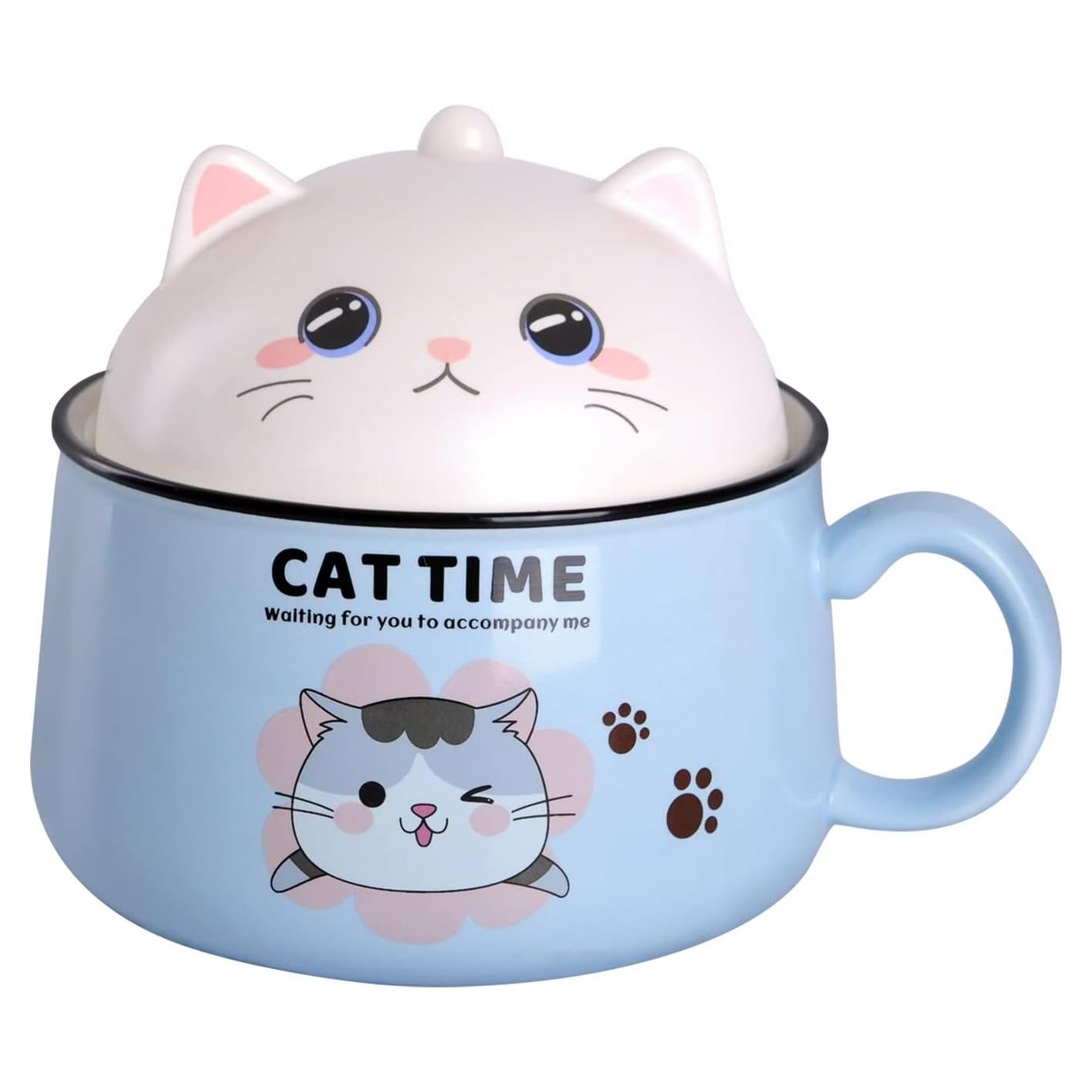 Tazón de Ramen Gatito WHJY 1021 ml Azul con Tapa