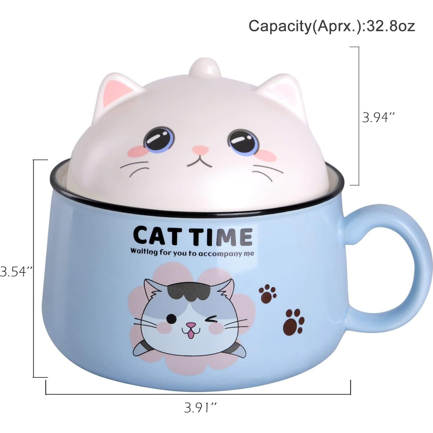 Tazón de Ramen Gatito WHJY 1021 ml Azul con Tapa