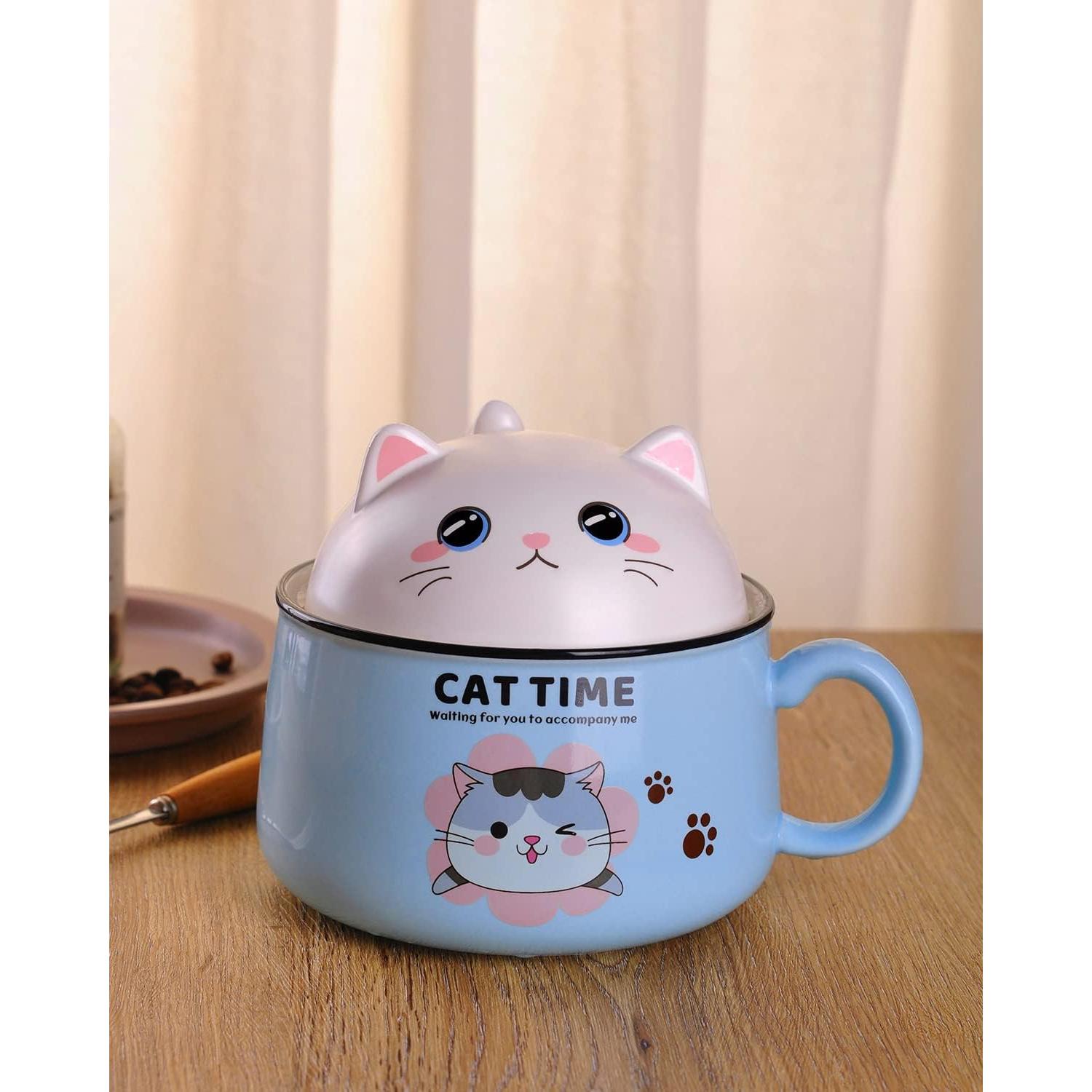 Tazón de Ramen Gatito WHJY 1021 ml Azul con Tapa
