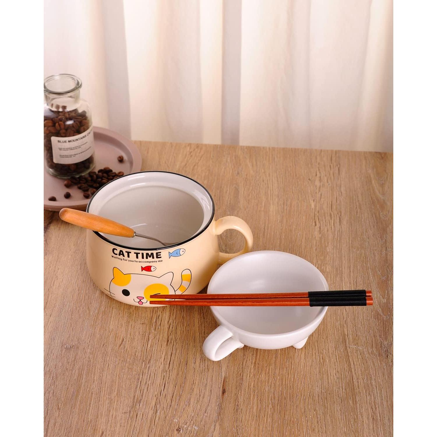 Tazón de Ramen Gatito WHJY 1021 ml Azul con Tapa