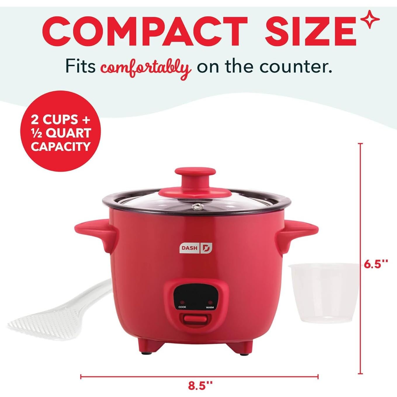Cocedor de Arroz Mini DASH 2 Tazas Antiadherente Rojo