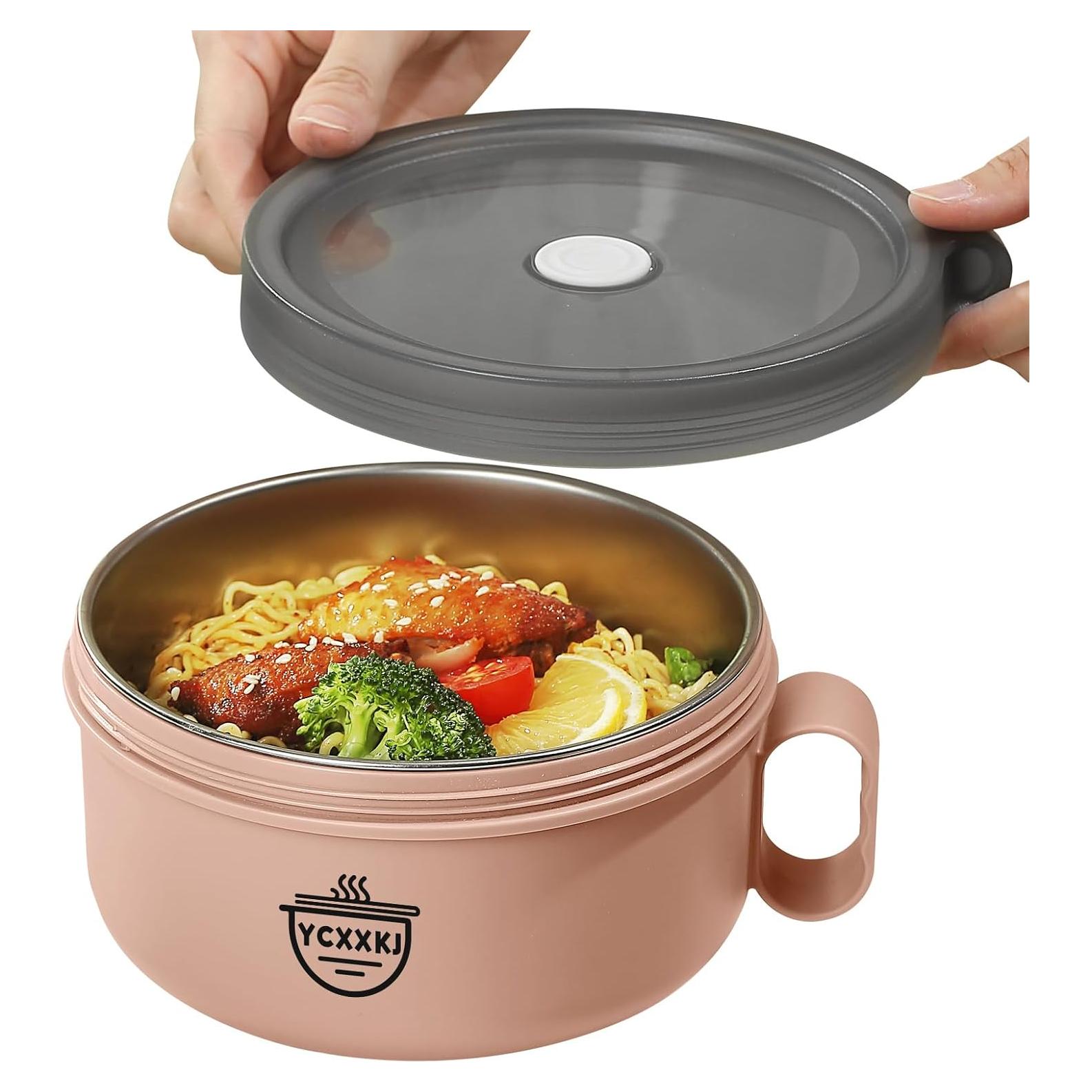 Tazón de Ramen Microondas YCXXKJ Rosa 1200ml con Tapa
