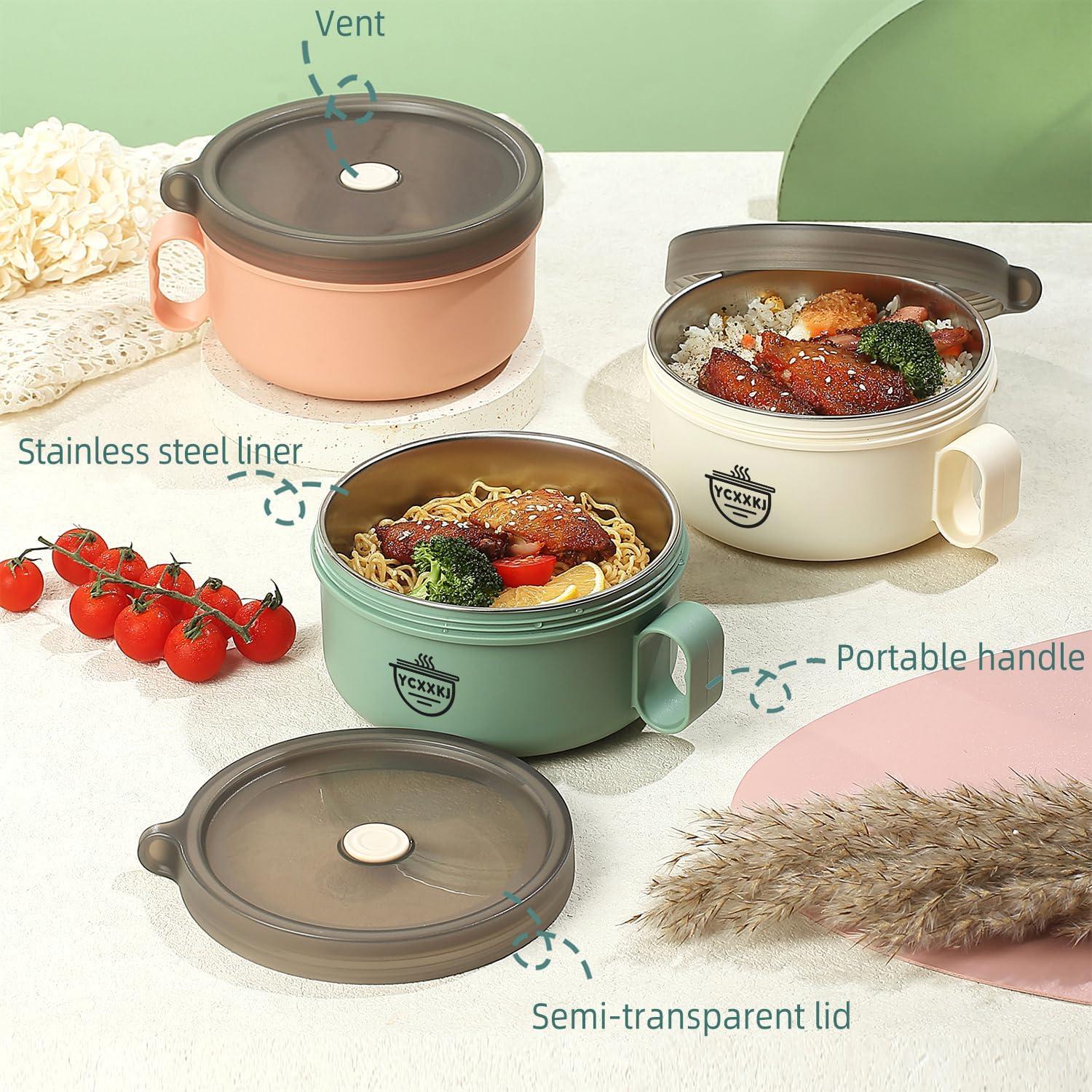 Tazón de Ramen Microondas YCXXKJ Rosa 1200ml con Tapa