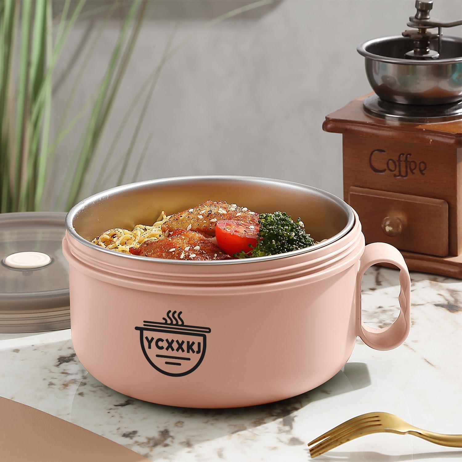 Tazón de Ramen Microondas YCXXKJ Rosa 1200ml con Tapa