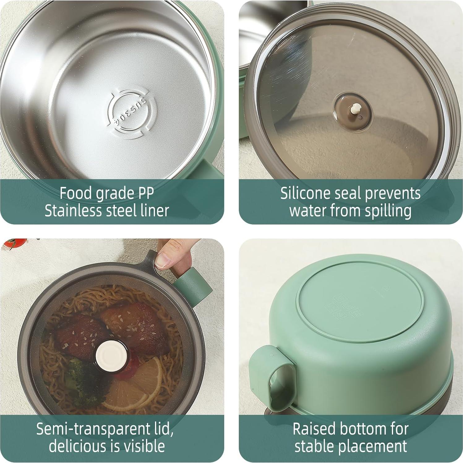 Tazón de Ramen Microondas YCXXKJ Rosa 1200ml con Tapa