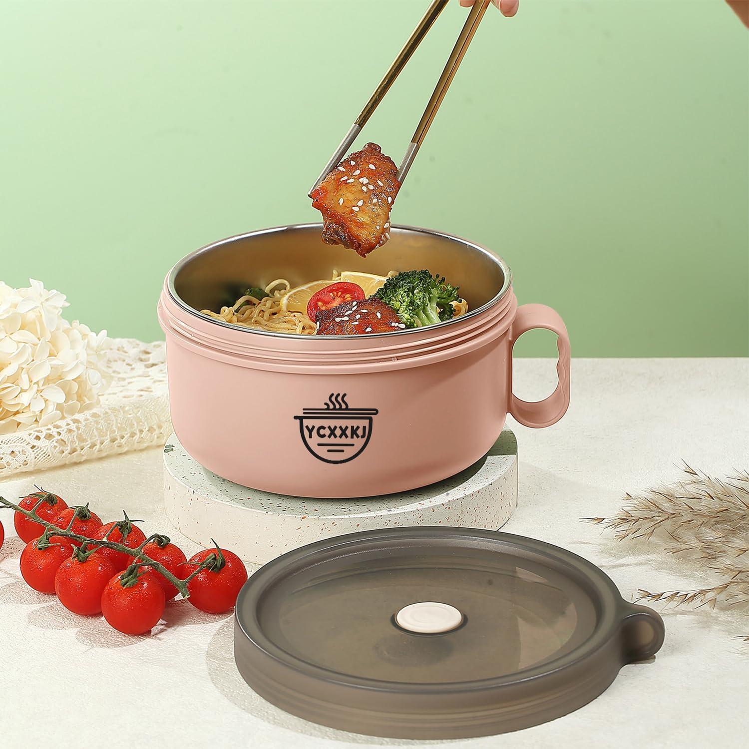 Tazón de Ramen Microondas YCXXKJ Rosa 1200ml con Tapa