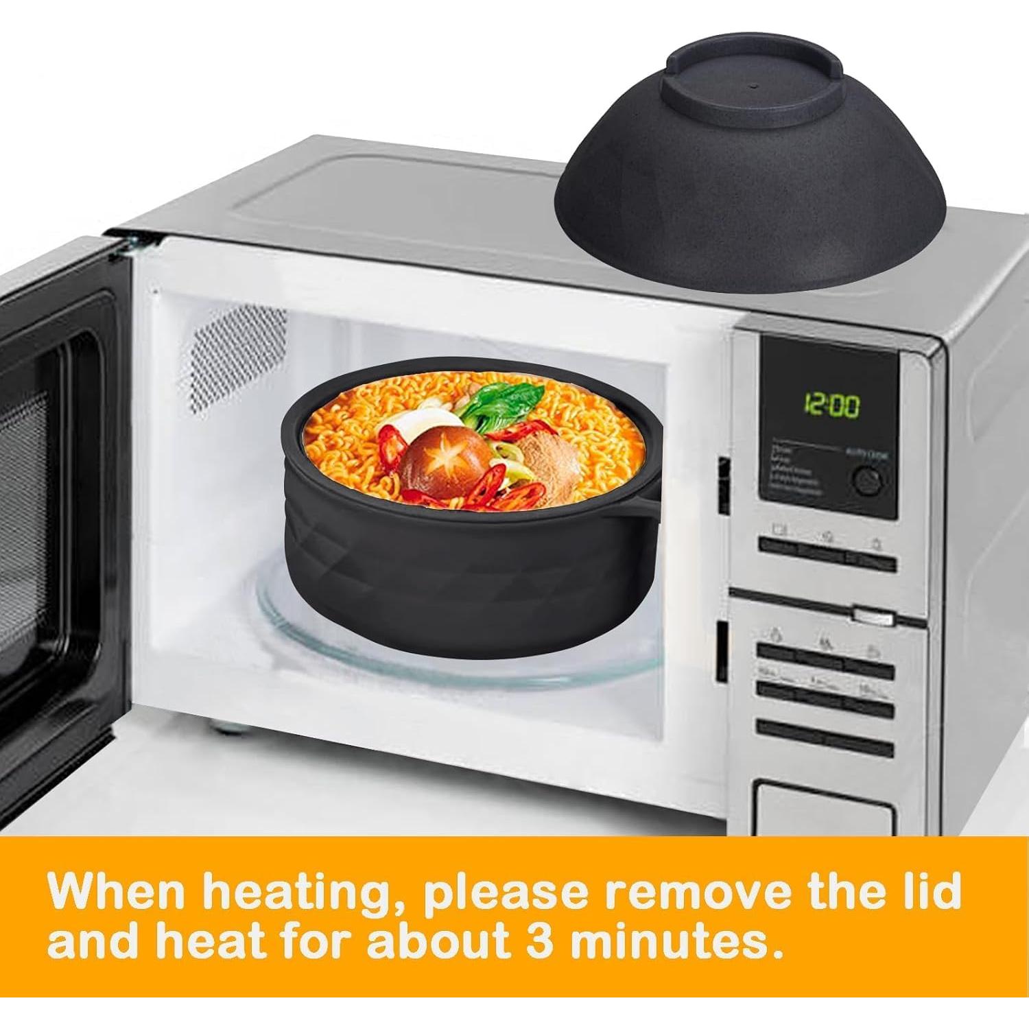 Juego de Tazón de Ramen Kcyuowq 1200 ml Microondas Negro