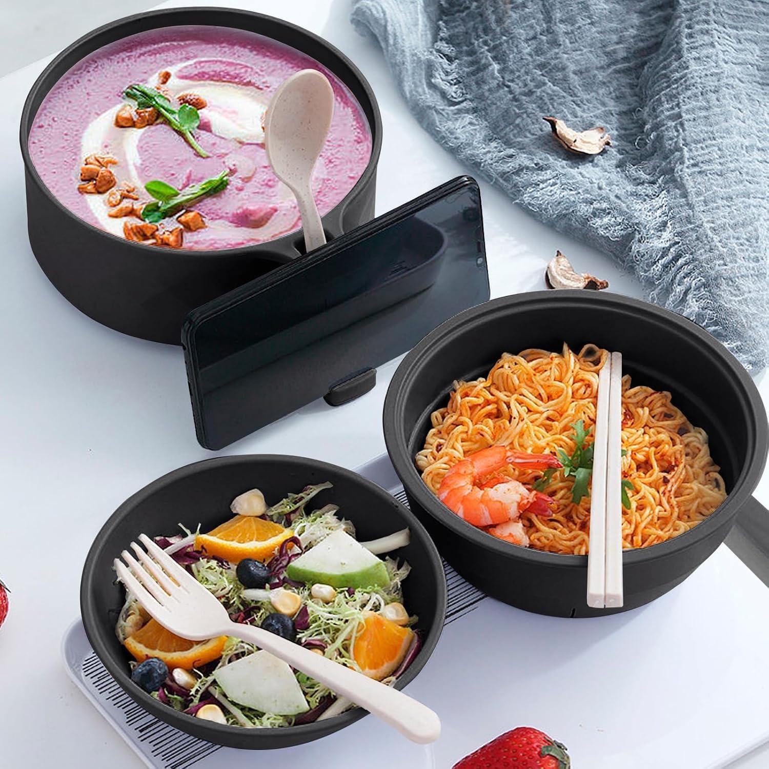 Juego de Tazón de Ramen Kcyuowq 1200 ml Microondas Negro