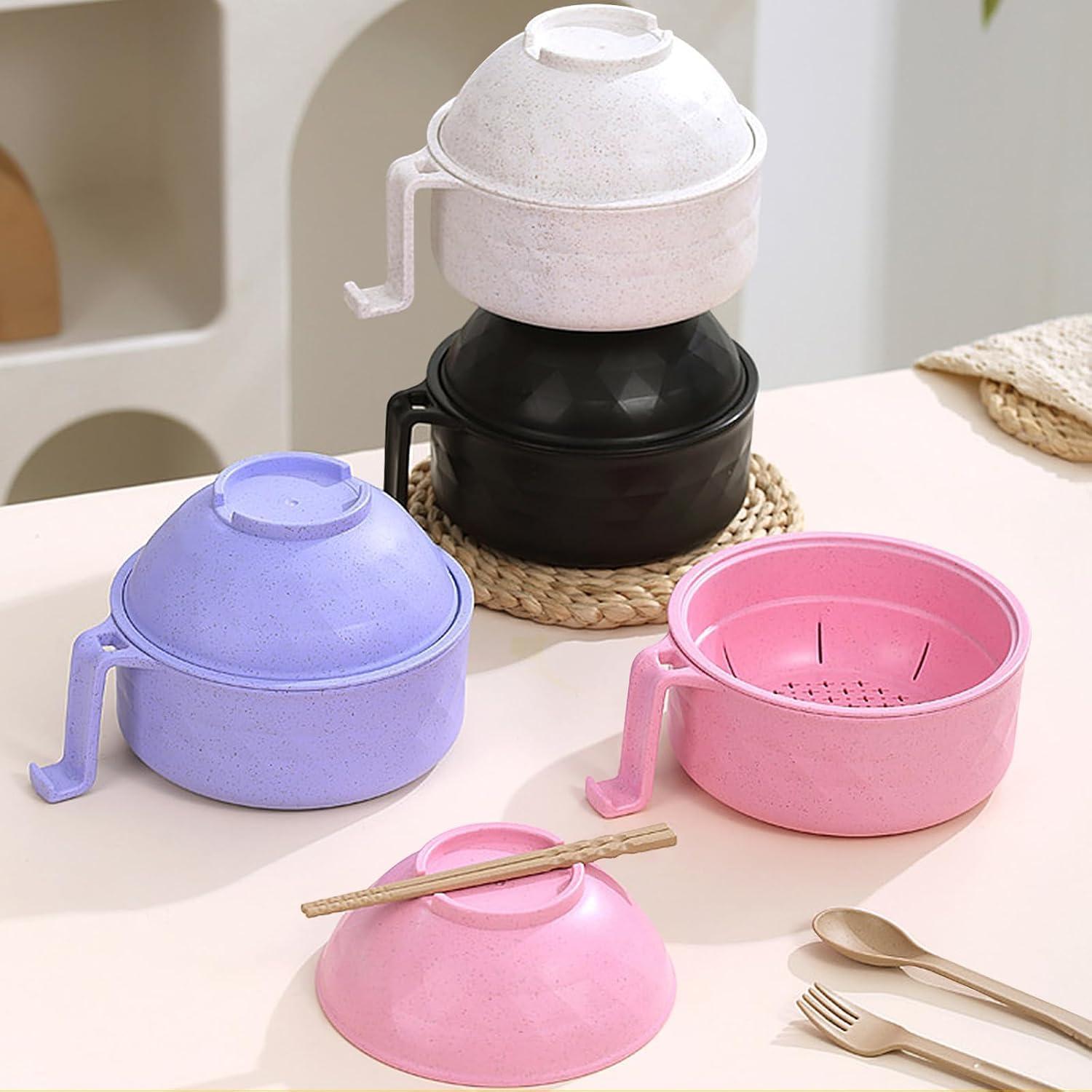 Juego de Tazón de Ramen Kcyuowq 1200 ml Microondas Negro