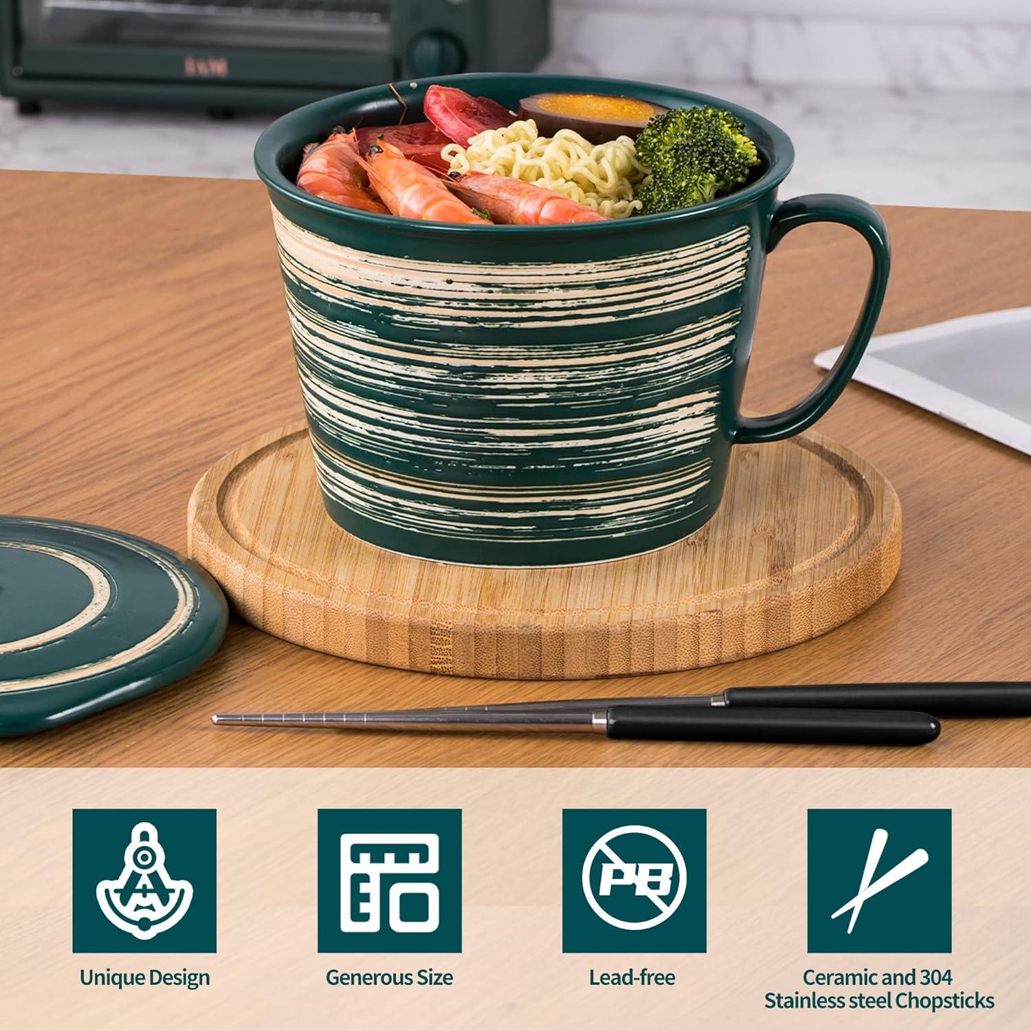 Juego de tazones de ramen Tsreinh 29 oz cerámica verde
