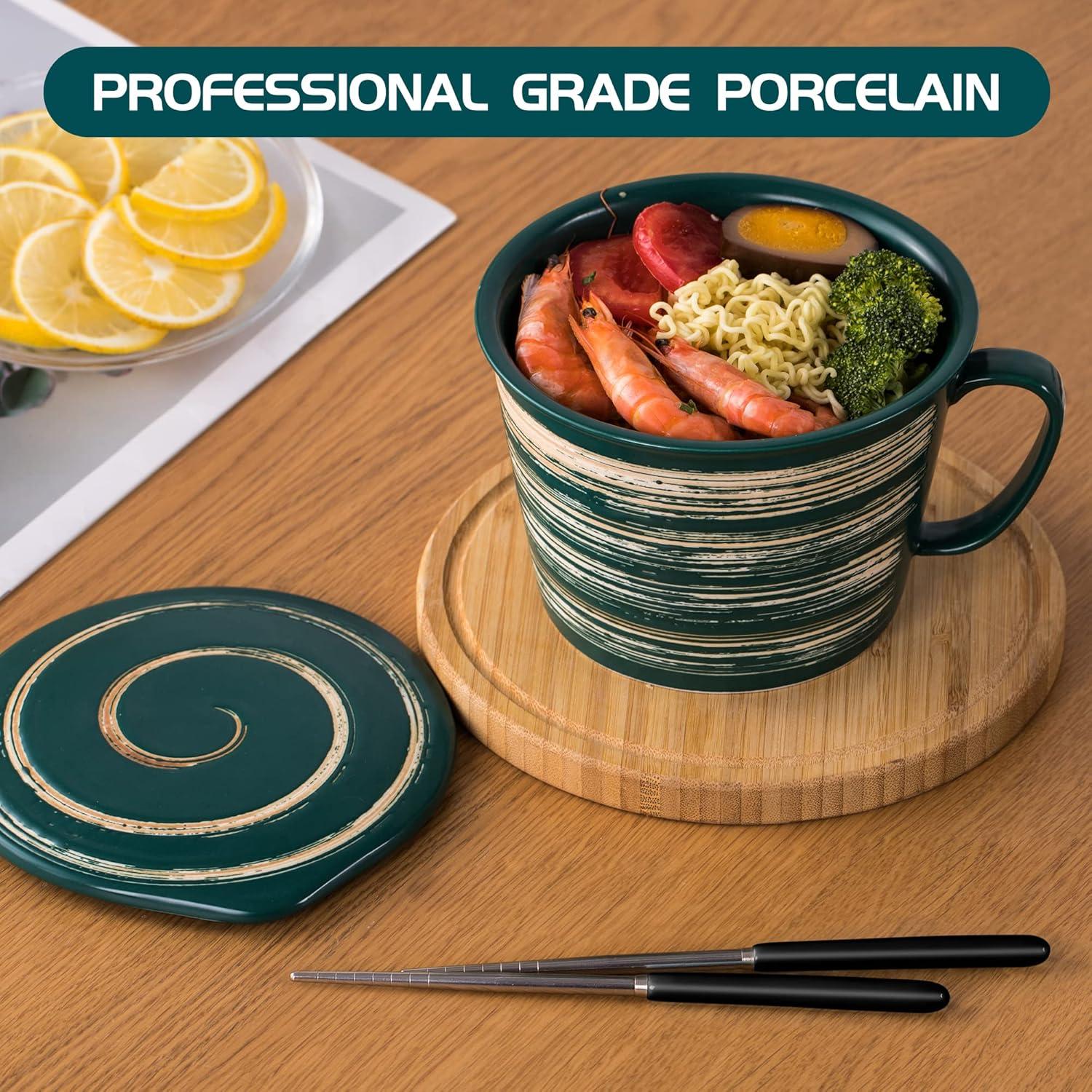 Juego de tazones de ramen Tsreinh 29 oz cerámica verde