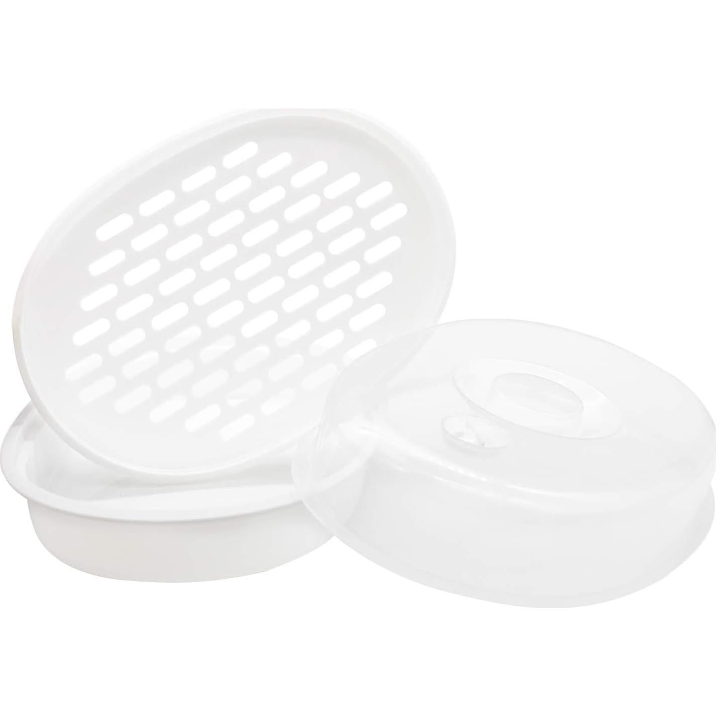 1-Tier Microwave Steamer Heating Steamer for Home Kitchen White (Oval)