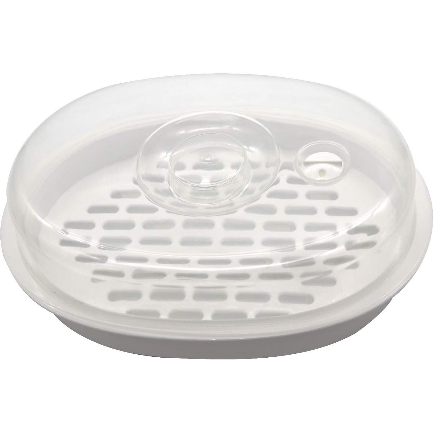 1-Tier Microwave Steamer Heating Steamer for Home Kitchen White (Oval)