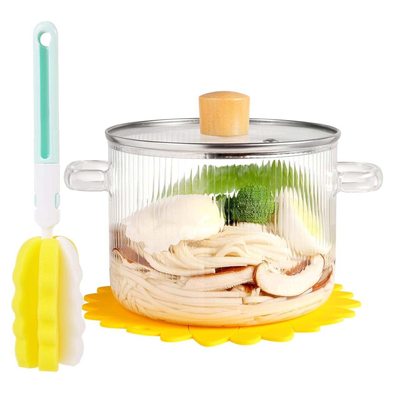 Olla de vidrio CZZGSM 1.8L con tapa y cepillo