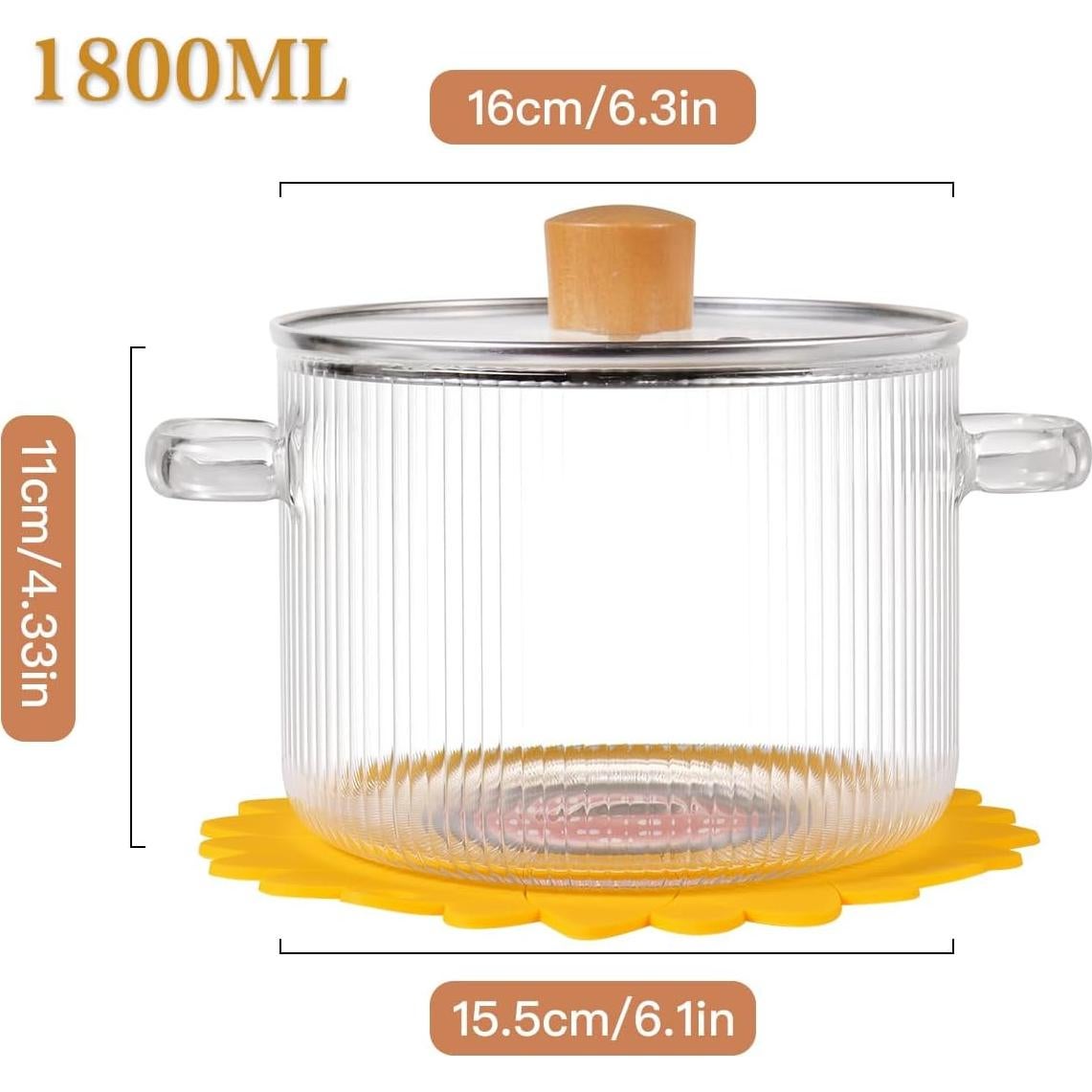 Olla de vidrio CZZGSM 1.8L con tapa y cepillo