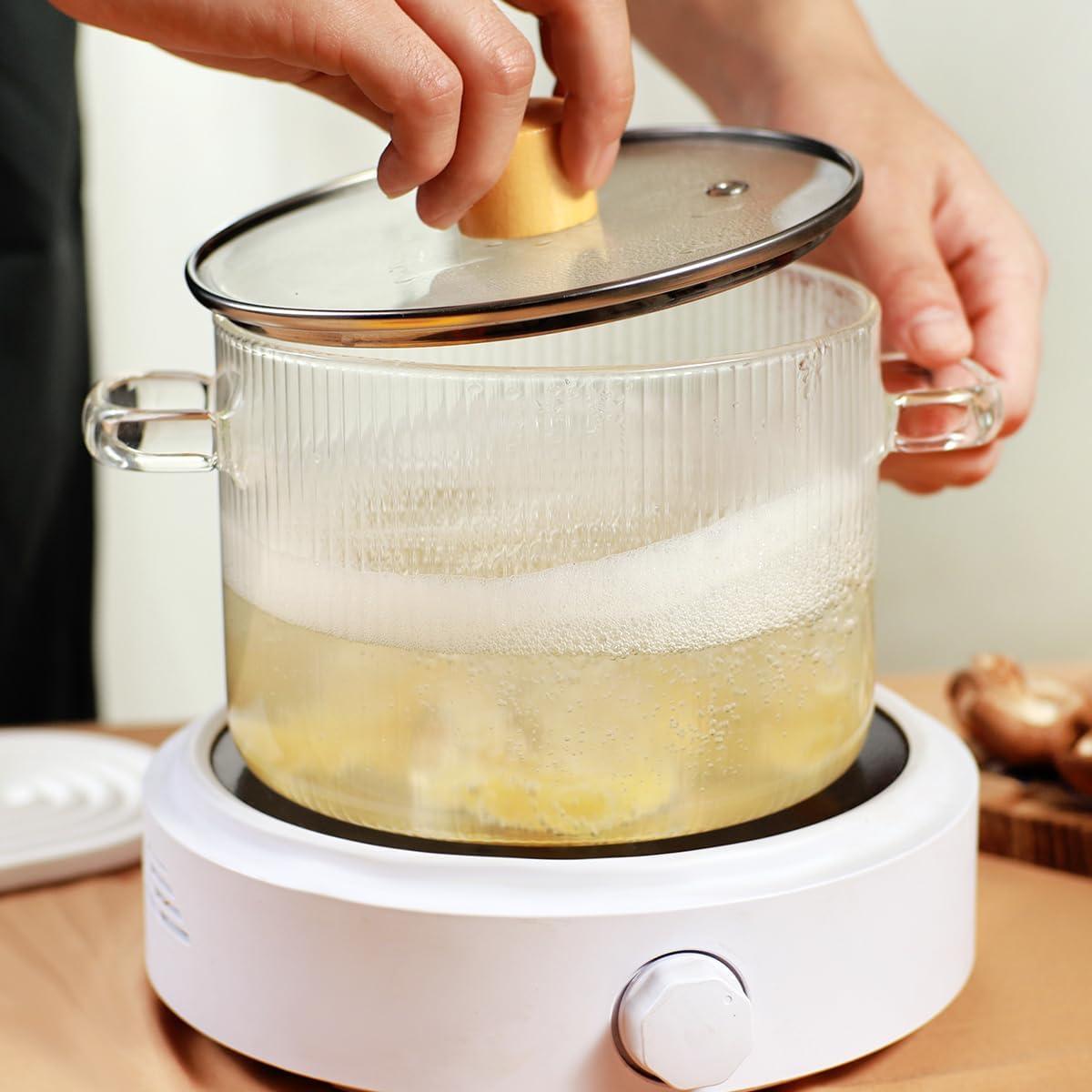 Olla de vidrio CZZGSM 1.8L con tapa y cepillo