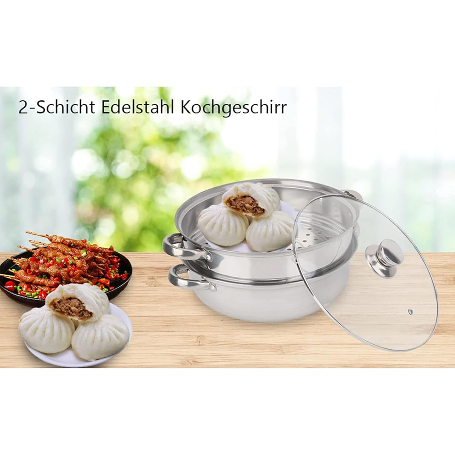 2 Layer Steamer,Stainless Steel Cookware 27cm 11in 2 Layer Steamer Pot Cooker Double Boiler Soup Steaming Pot for Steaming Buns Taro Seafood Etc