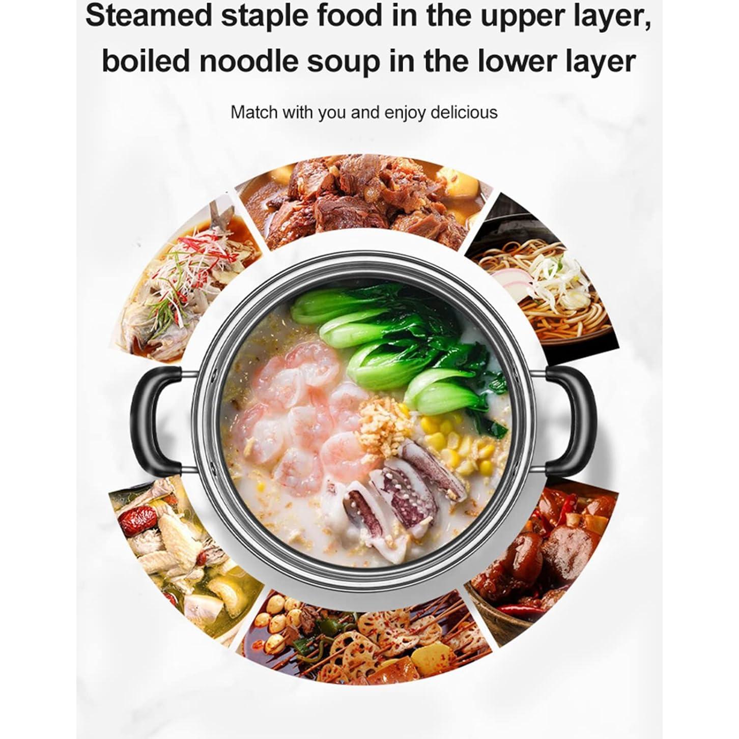 2 Layer Steamer,Stainless Steel Cookware 27cm 11in 2 Layer Steamer Pot Cooker Double Boiler Soup Steaming Pot for Steaming Buns Taro Seafood Etc
