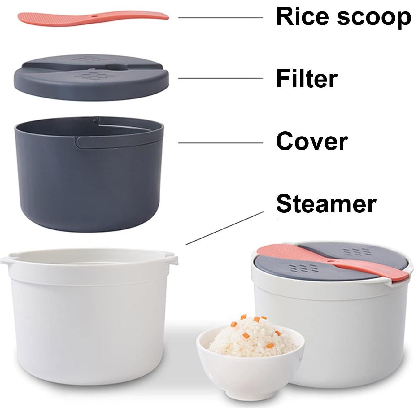 Microwave Rice Cooker,Microwave Rice and Pasta Cooker with Rice Spoon Easy Cooking or Reheating Set, Red