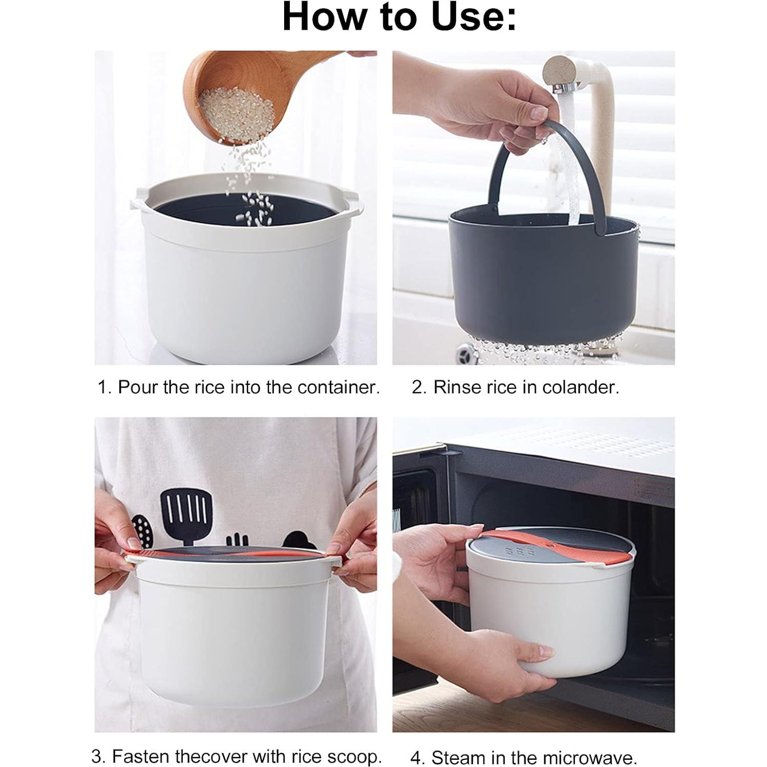 Microwave Rice Cooker,Microwave Rice and Pasta Cooker with Rice Spoon Easy Cooking or Reheating Set, Red