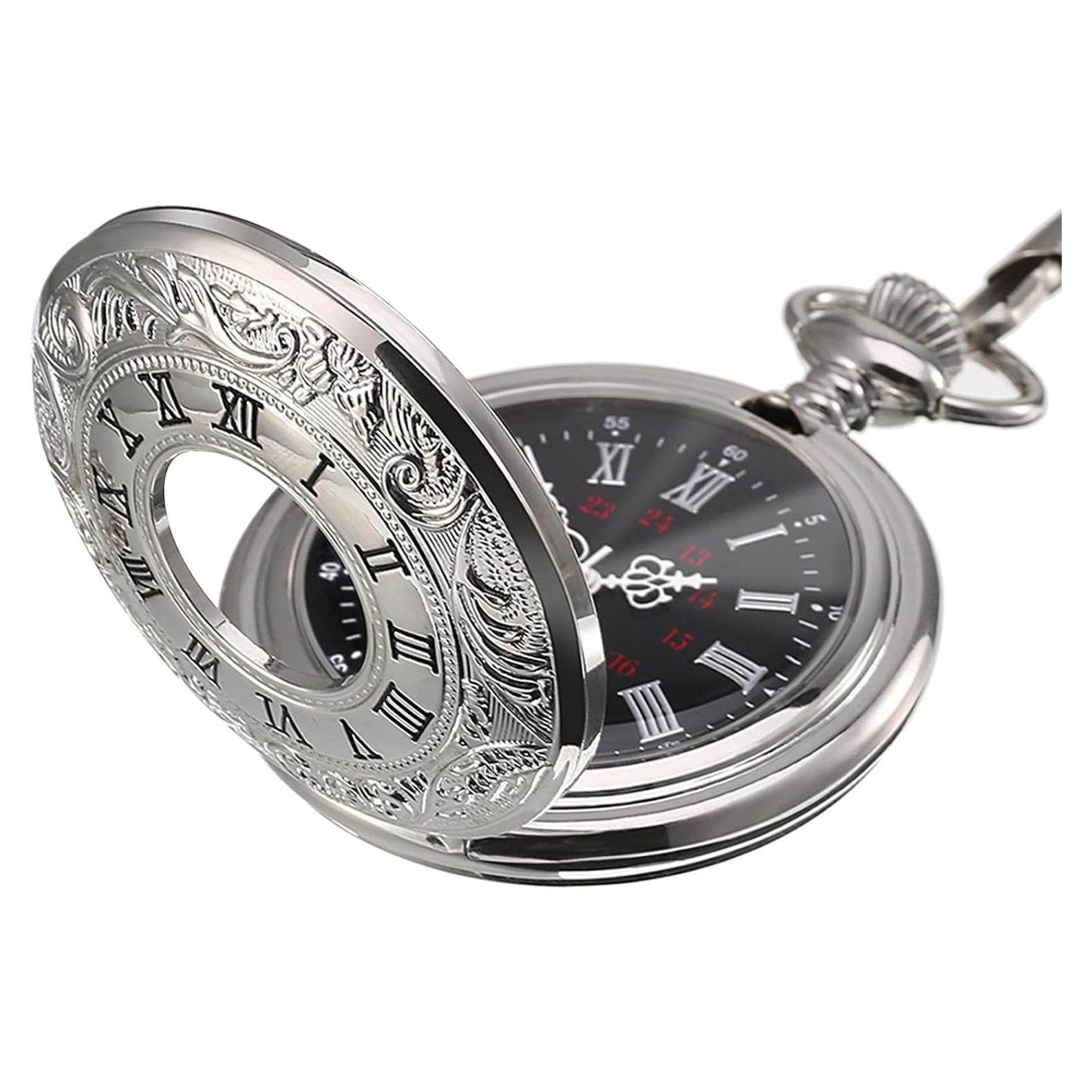 Reloj de bolsillo Hicarer plata con cadena desmontable