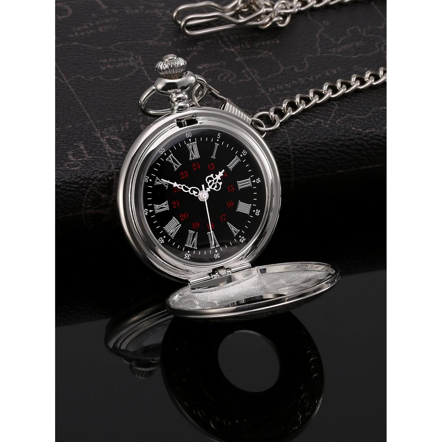 Reloj de bolsillo Hicarer plata con cadena desmontable