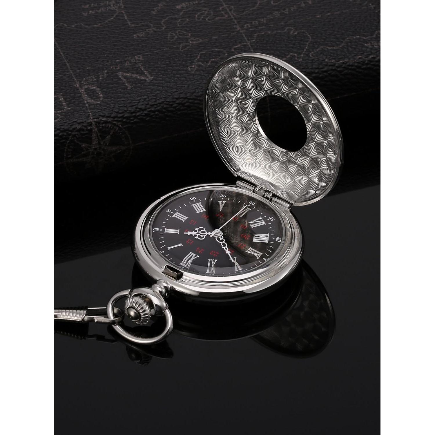 Reloj de bolsillo Hicarer plata con cadena desmontable