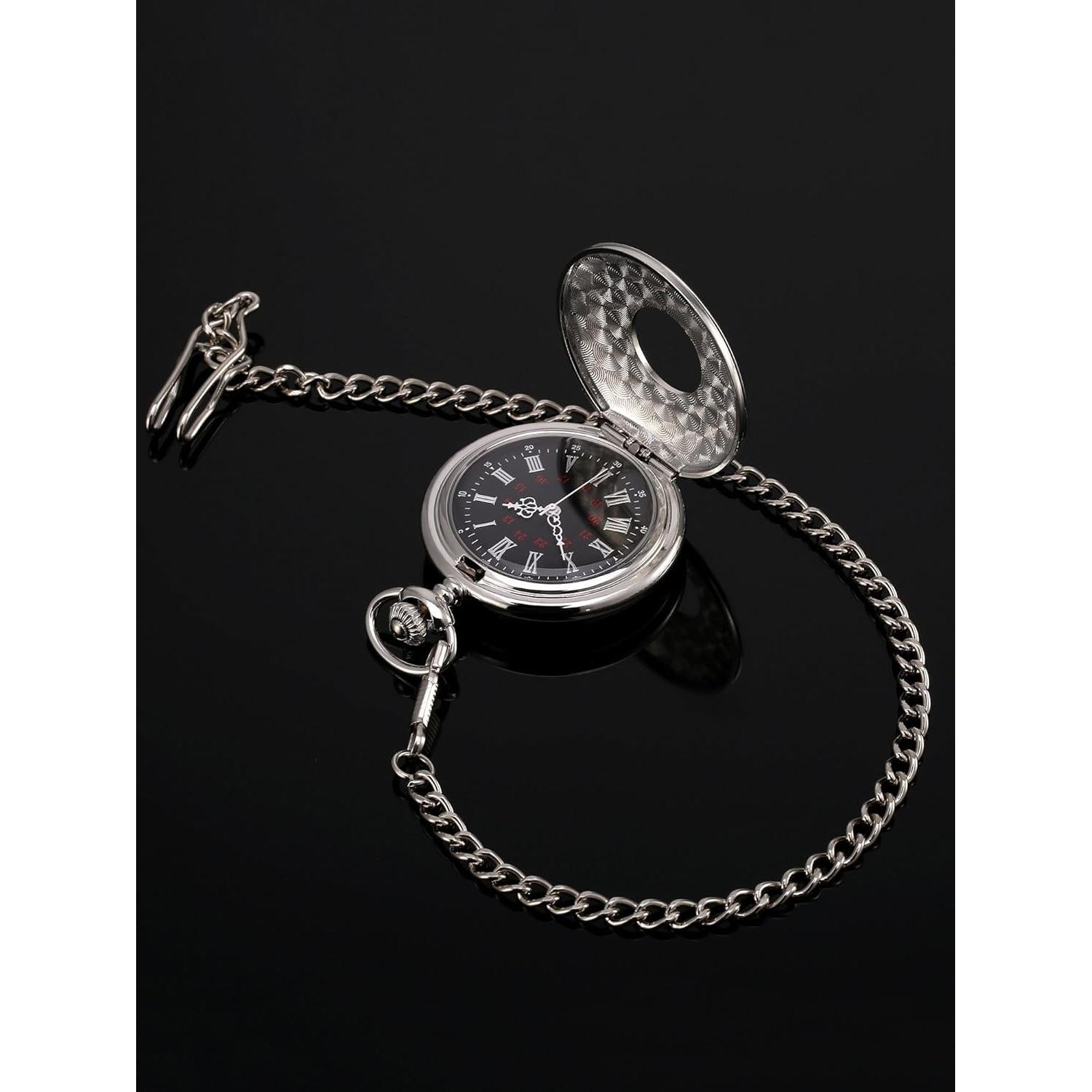 Reloj de bolsillo Hicarer plata con cadena desmontable
