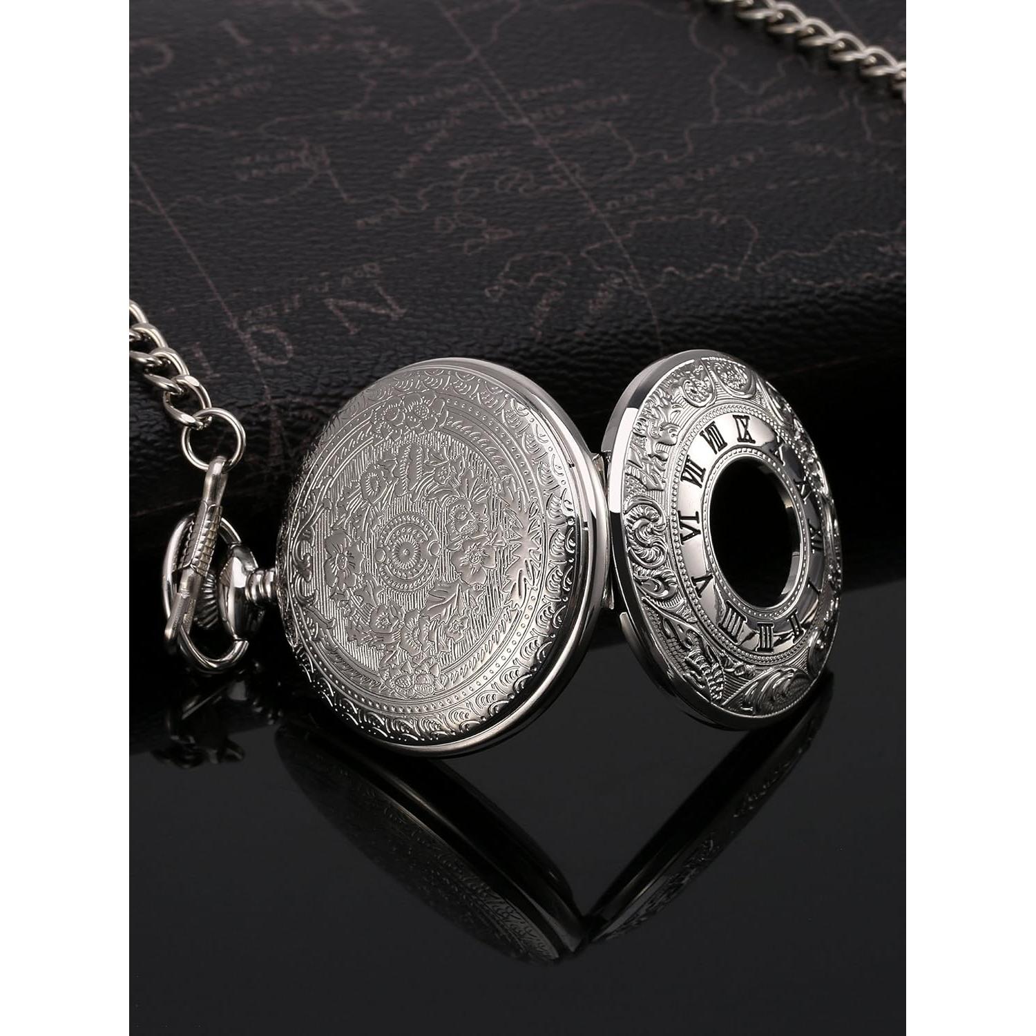 Reloj de bolsillo Hicarer plata con cadena desmontable