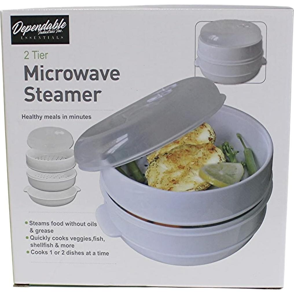 2 Tier Microwave Steamer for Healthy Cooking - Quick and Easy Meals for Vegetables, Meats, Poultry, Fish - No Oil Needed, BPA Free, Compact & Dishwasher Safe by Dependable Industries