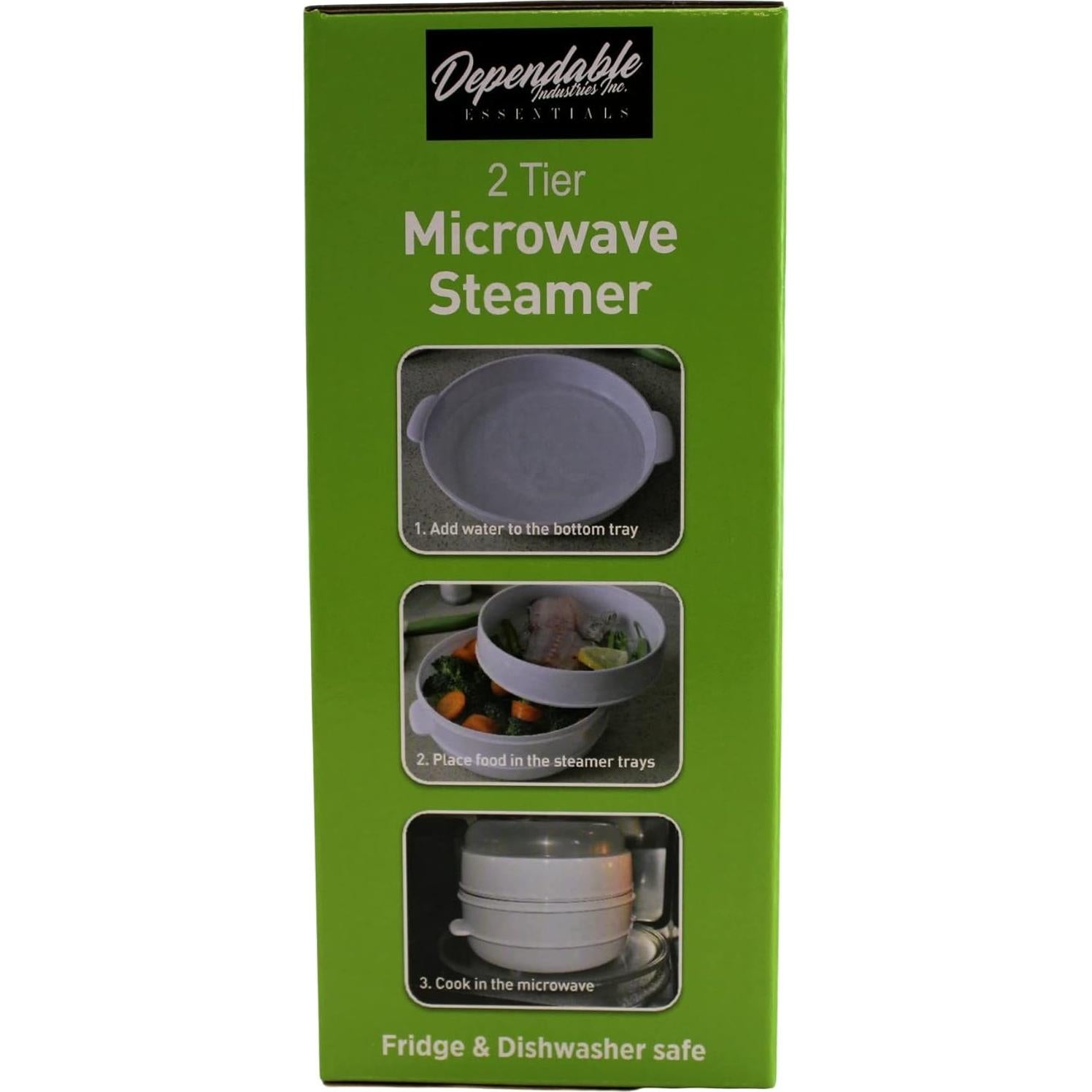 2 Tier Microwave Steamer for Healthy Cooking - Quick and Easy Meals for Vegetables, Meats, Poultry, Fish - No Oil Needed, BPA Free, Compact & Dishwasher Safe by Dependable Industries