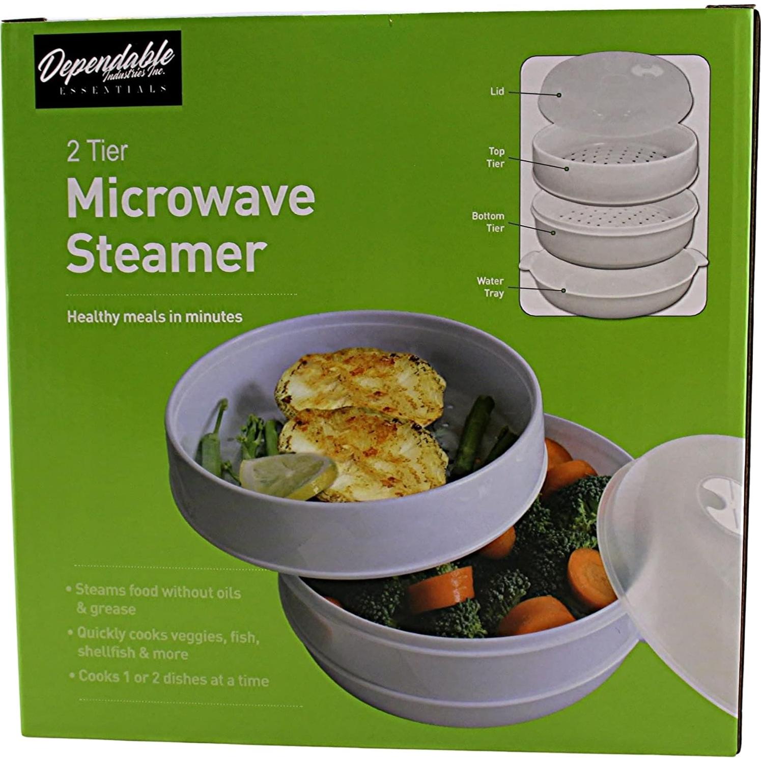 2 Tier Microwave Steamer for Healthy Cooking - Quick and Easy Meals for Vegetables, Meats, Poultry, Fish - No Oil Needed, BPA Free, Compact & Dishwasher Safe by Dependable Industries